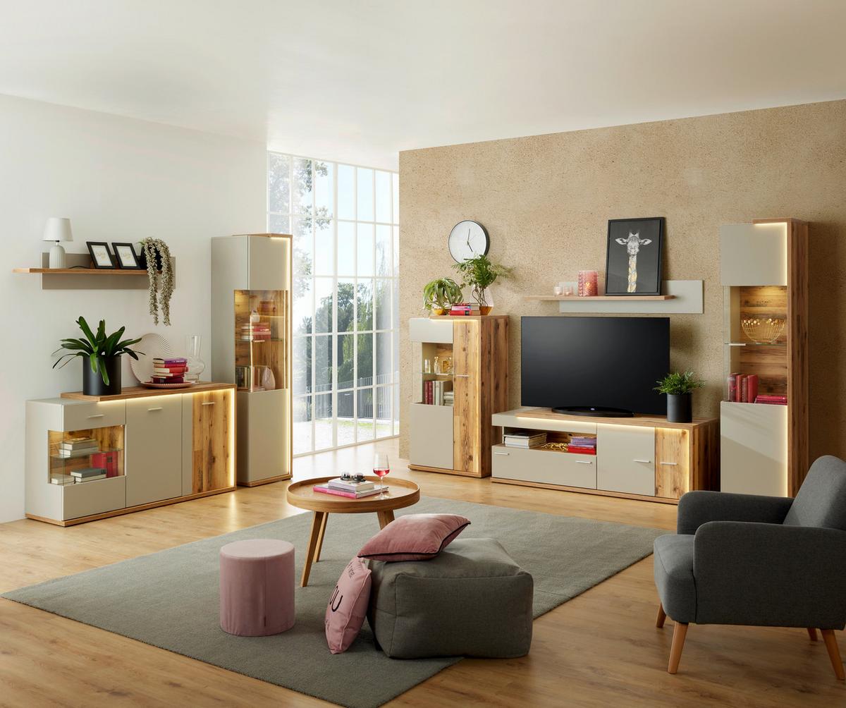 Vitrine Ambiente B: 73,5 cm mit Led Alpine Lodge Dekor - MODERN, Glas/Holzwerkstoff (73,5/131,6/43,6cm)