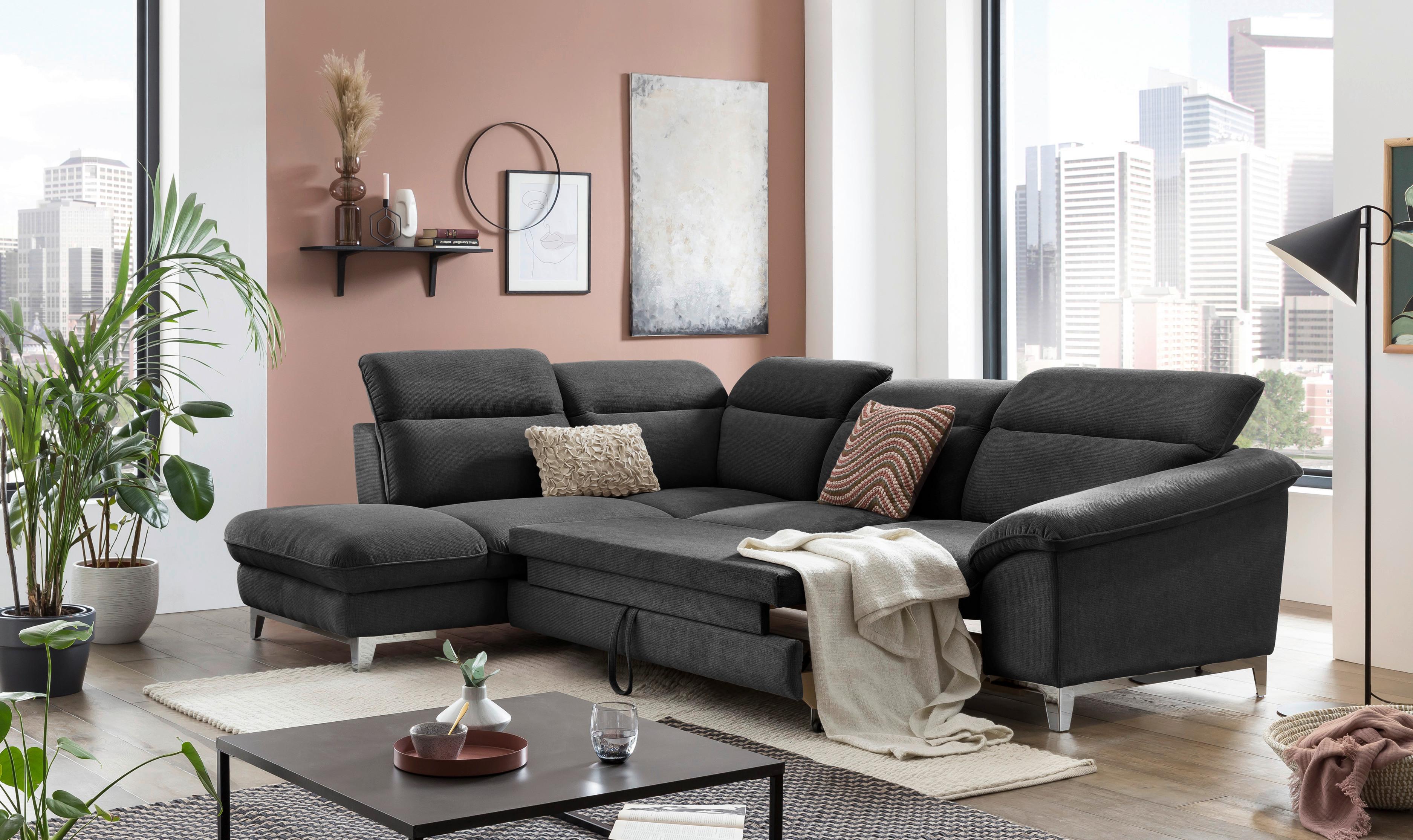 Ecksofa Mit Schlaffunktion Teresa Schwarz - Chromfarben/Schwarz, Design, Textil (232/293cm) - Livetastic
