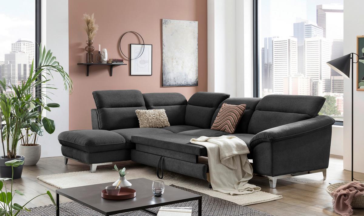 Ecksofa Mit Schlaffunktion Teresa Schwarz - Chromfarben/Schwarz, Design, Textil (232/293cm) - Livetastic