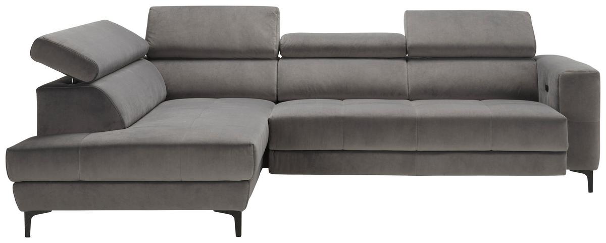 Rohová sedačka EMMA, ľavá, sivá,nast.op.hl,USB,el.výsuv - čierna/sivá, Modern, textil (210/301cm) - Premium Living