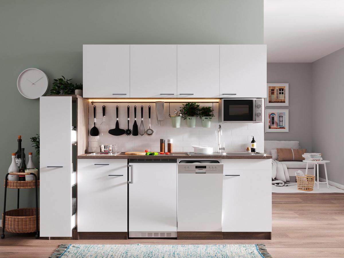 Küchenblock Oliver Singleküche 225 Cm - Eichefarben/Weiß, Basics, Holzwerkstoff (225cm) - Respekta