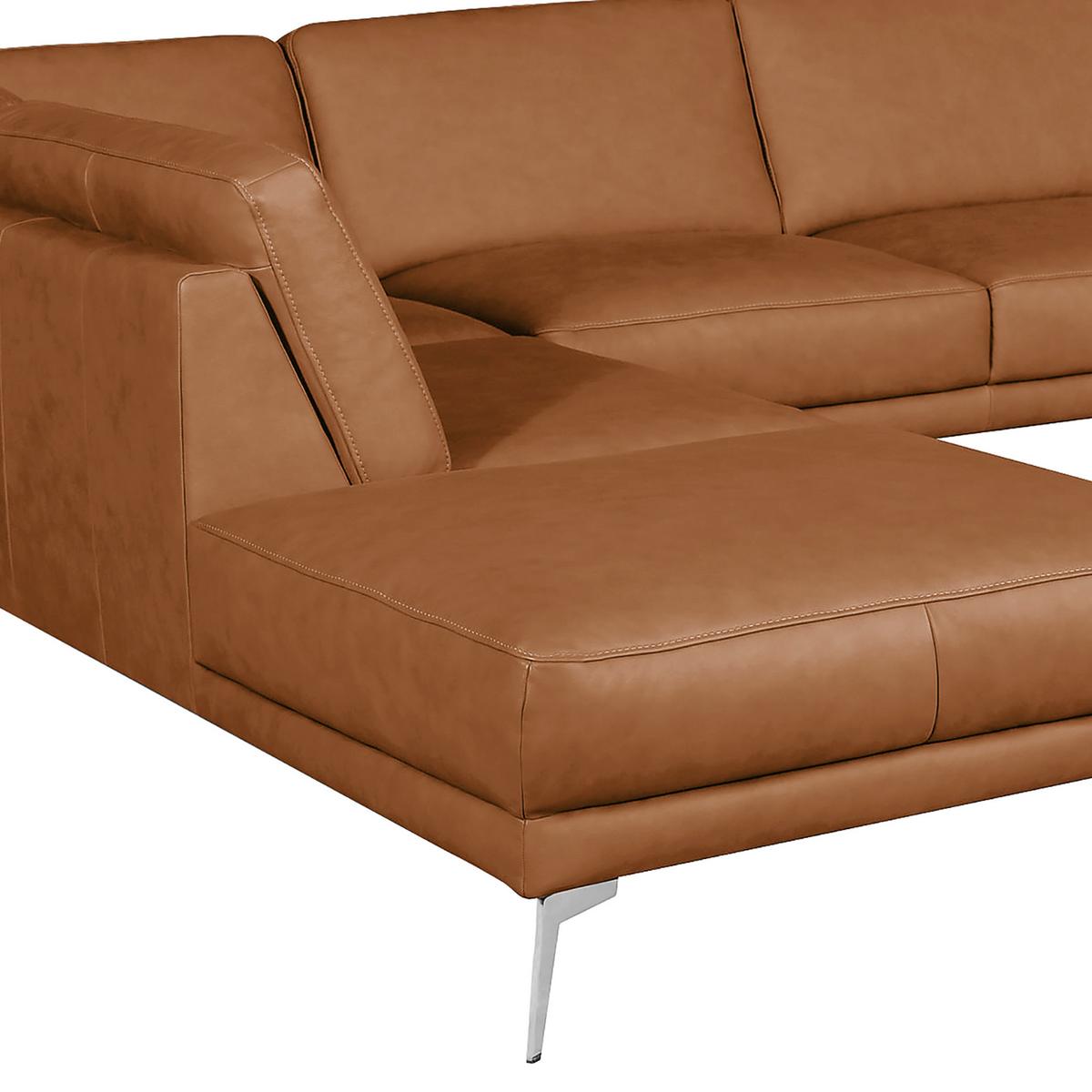 Ecksofa Spring Cognac Chrom, S: 250x273 cm - Chromfarben/Cognac, Design, Leder (250/273cm) - Livetastic