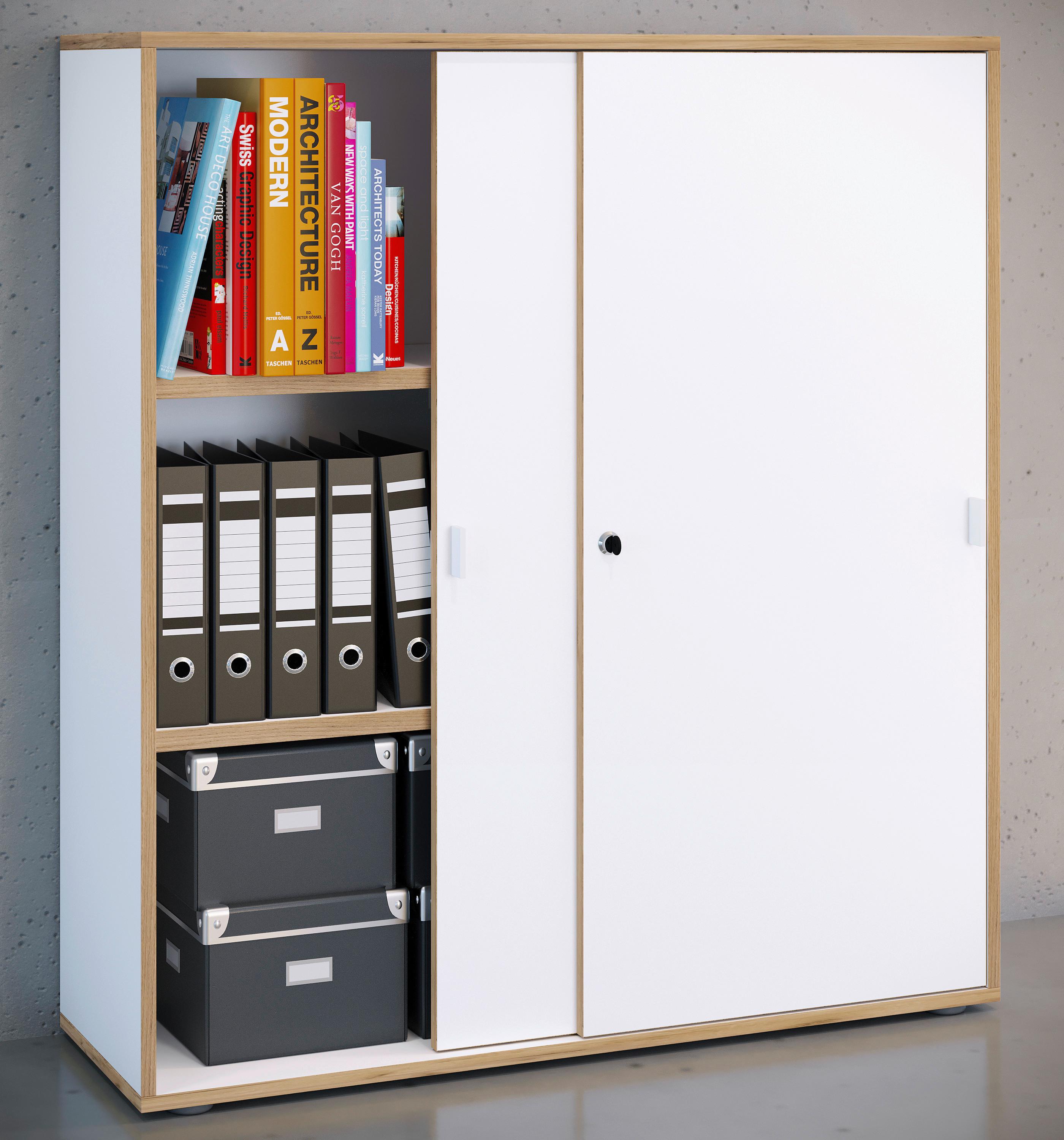 Aktenschrank Salia Weiß, Honigeiche B: 100 cm - Honigeiche/Weiß, Design, Holzwerkstoff (100/110/37cm) - MID.YOU