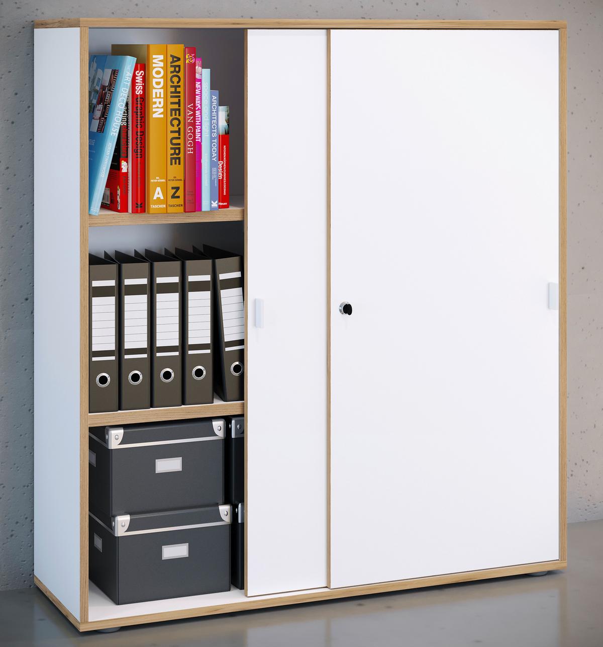 Aktenschrank Salia Weiß, Honigeiche B: 100 cm - Honigeiche/Weiß, Design, Holzwerkstoff (100/110/37cm) - MID.YOU