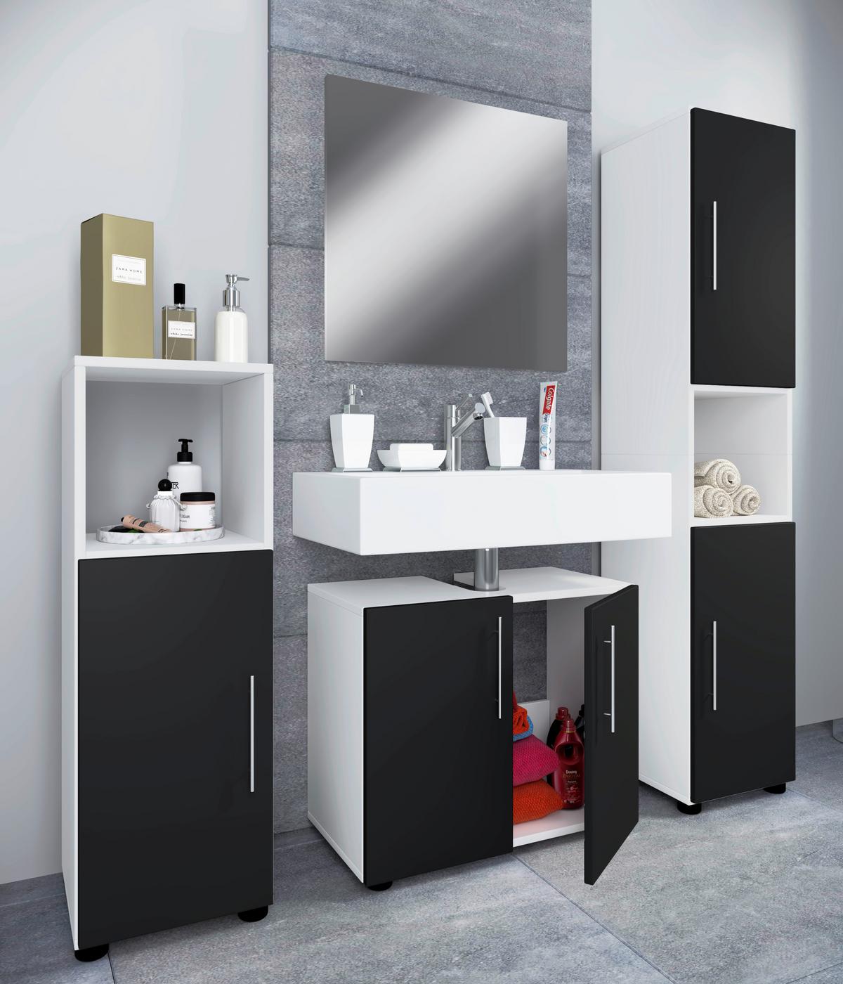 Badmöbel-Set 4-Tlg. Flandu II B: 122 cm Schwarz/Weiß - Schwarz/Weiß, MODERN, Holzwerkstoff (122cm) - MID.YOU