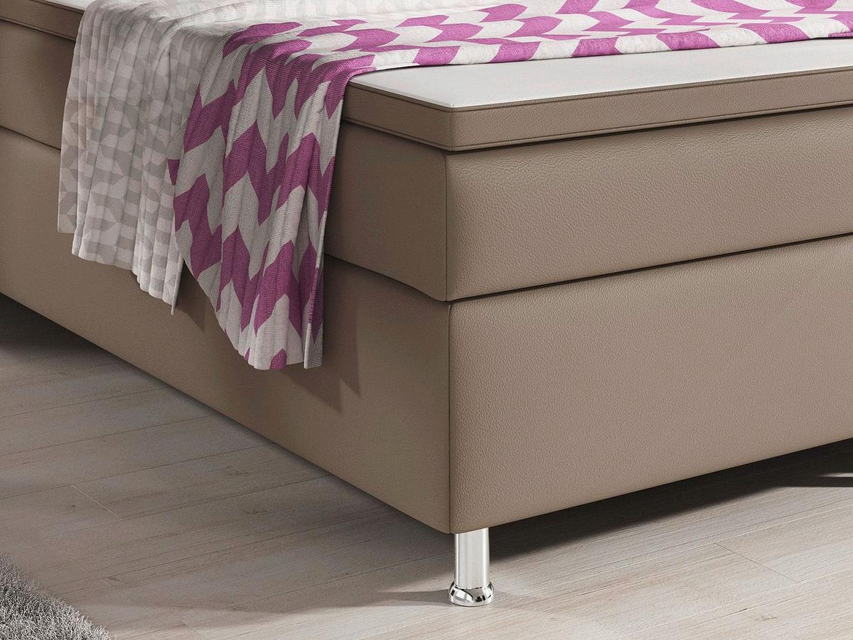 Boxspringbett Mit Topper Lederlook 200x180 Cm Oxford - Silberfarben/Cappuccino, KONVENTIONELL, Leder/Textil (200/125/210cm) - MID.YOU