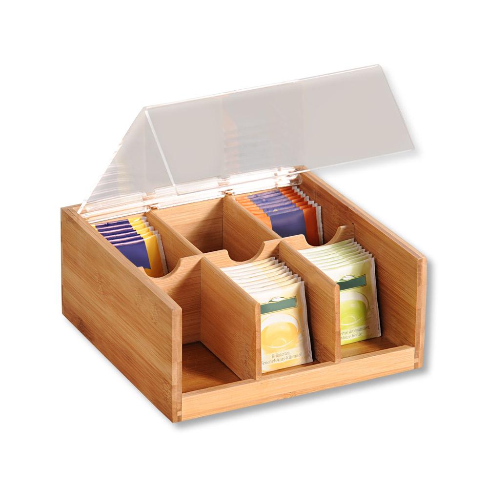 Teebox Bambus Bxhxt: 22x9,5x21cm 6 Fächer Inkl. Sichtklappe - Basics, Holz/Kunststoff (22/9,50/21cm)
