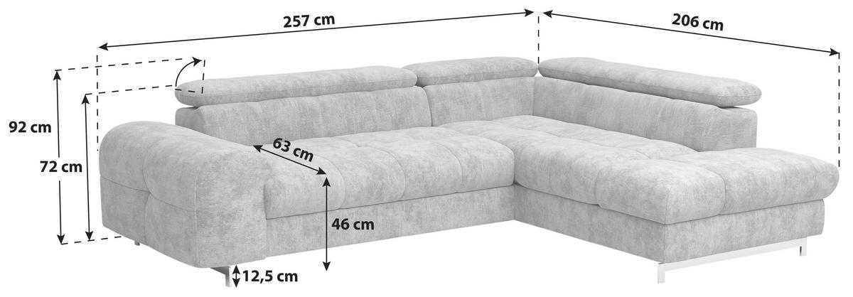 Ecksofa Mit Schlaffunktion Cloud + Dunkelbraun - Chromfarben/Dunkelbraun, KONVENTIONELL, Textil (257/206cm) - Livetastic