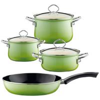 Kochtopfset Smaragd 7-Tlg. Emaille Inkl. Pfanne - Grün, Basics, Glas/Metall (48,5/28,5/24cm) - Riess