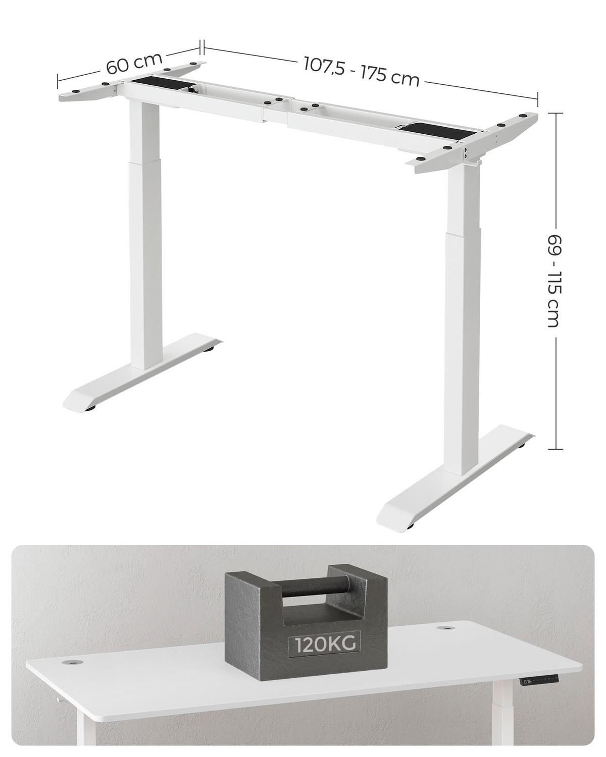 Schreibtischbeine Weiß B:107,5-175 Cm, H: 69-115 Cm - Weiß, Basics, Metall (107,5-175/69-115/60cm) - Boxxx