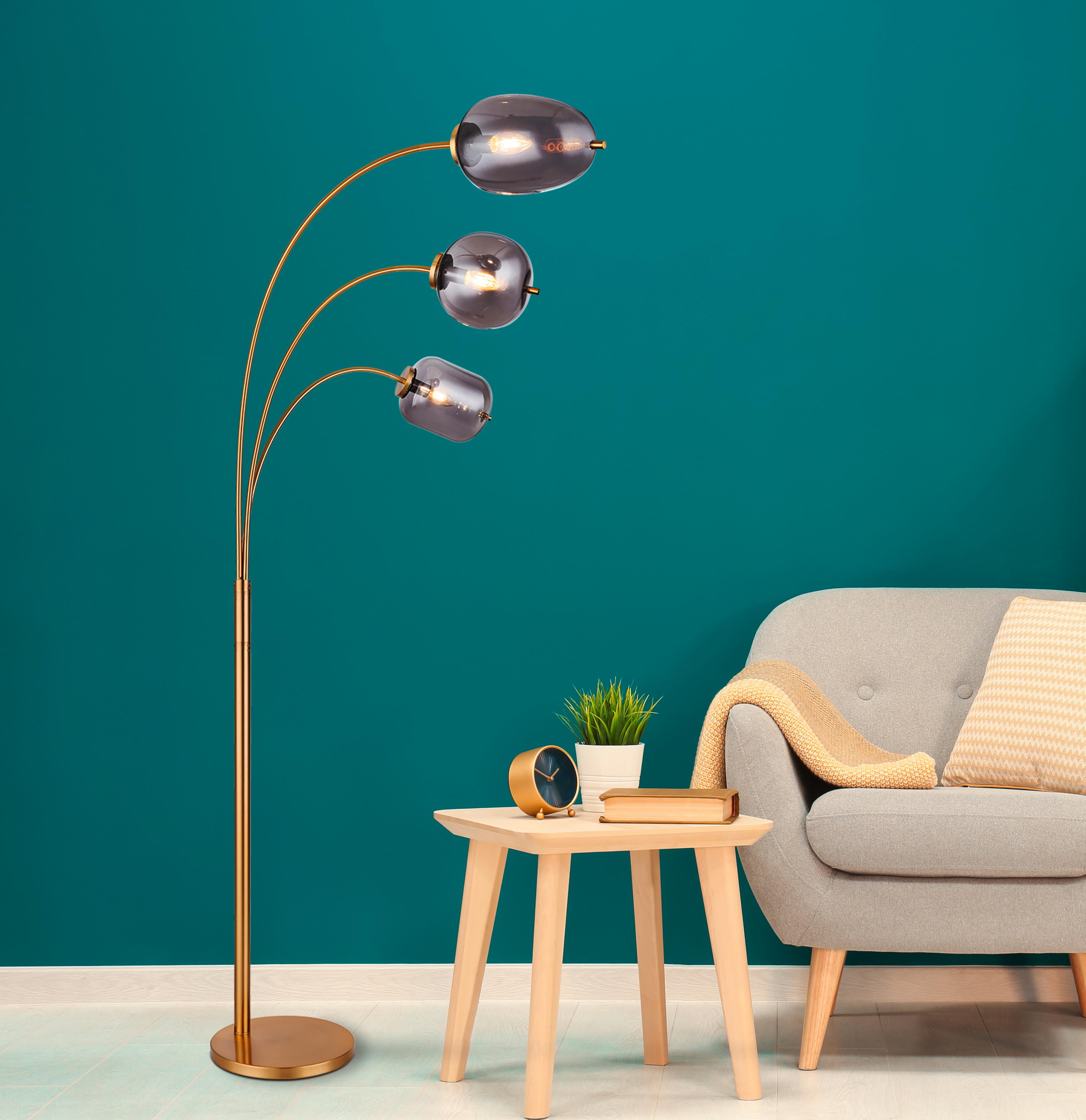 Stehlampe Messingfarben Aus Glas, 3 Leuchtmittel - Messingfarben/Grau, Design, Glas/Metall (80/60/175cm) - Globo