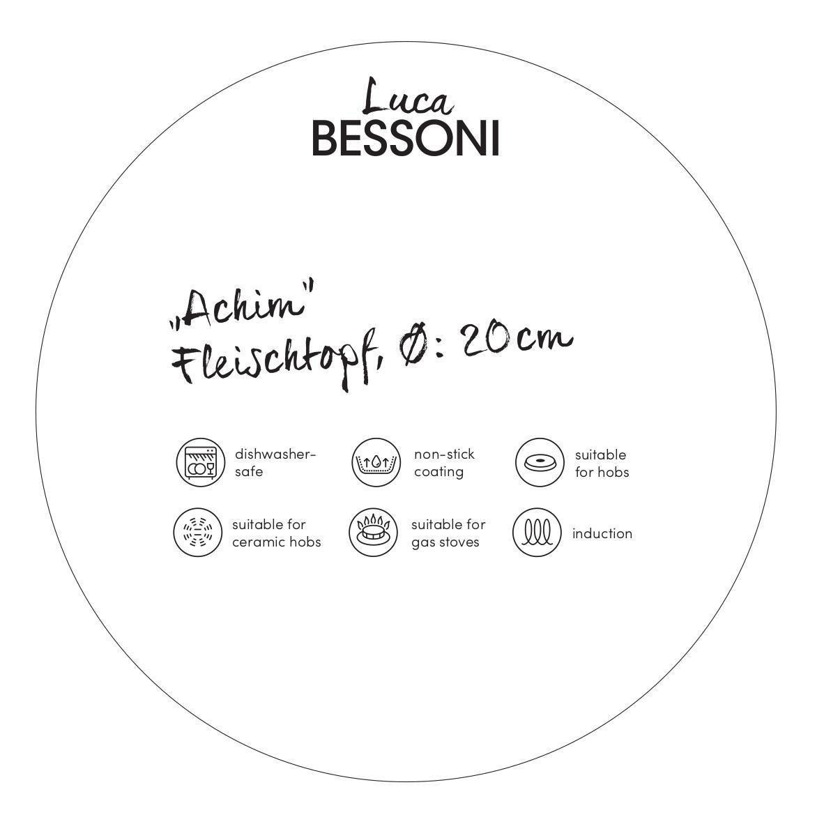 Luca Bessoni Fleischtopf 2,6 L Aluminum Induktion mit Deckel - Transparent/Schwarz, KONVENTIONELL, Glas/Metall (20/8cm) - Luca Bessoni
