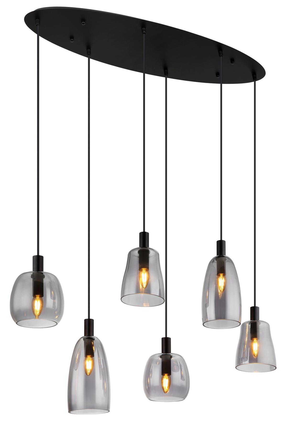 Hängeleuchte 15789-6hb - Schwarz, Design, Glas/Metall (97/32,5/130cm) - Globo