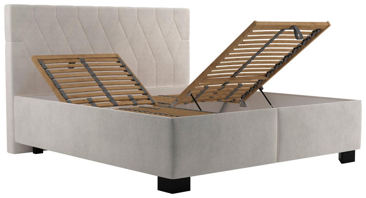Čalúnená posteľ FERAMA 180x200 cm, krémová - čierna/krémová, Modern, drevo/textil (180/200cm)