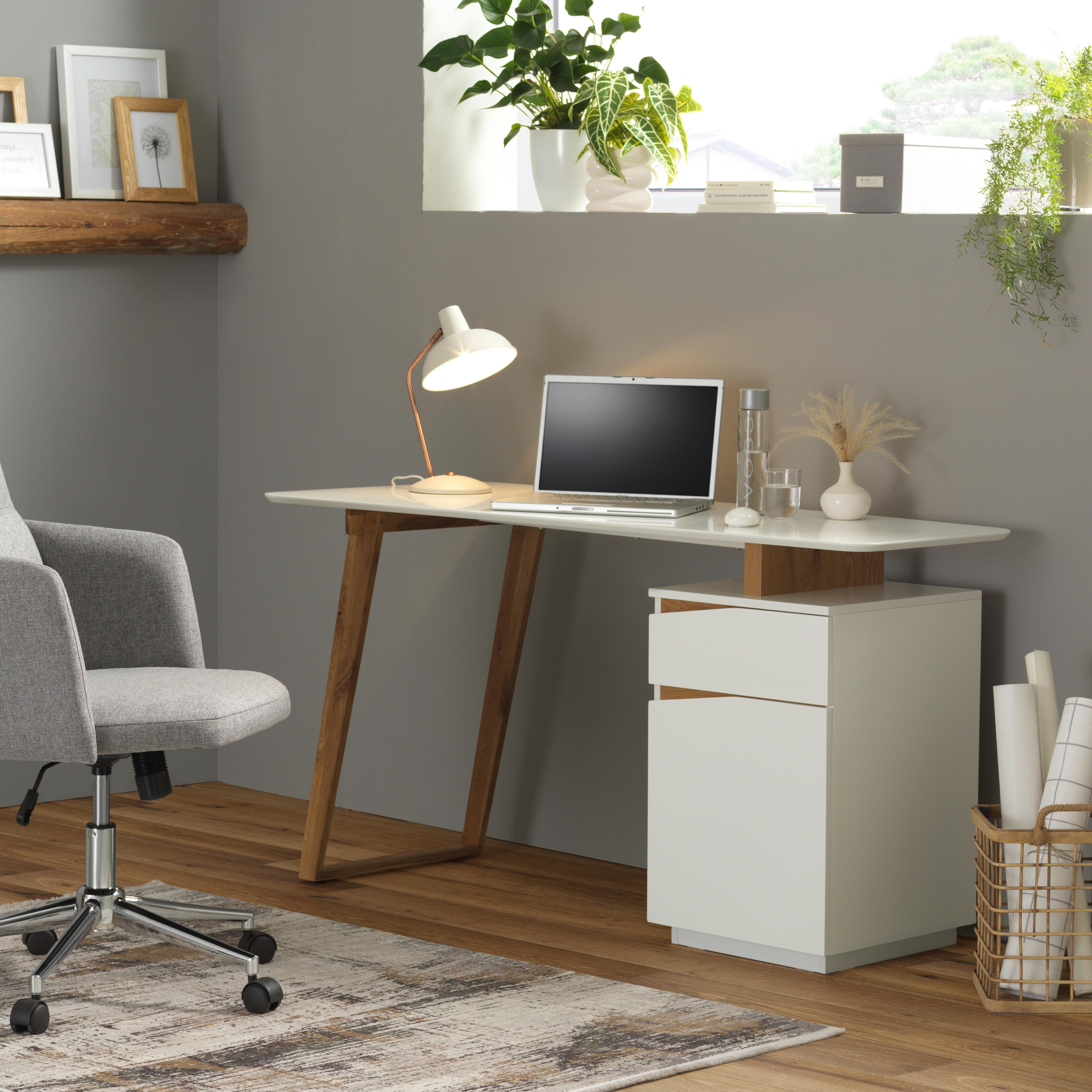 Schreibtisch mit Stauraum Padua B 140cm Weiß/Eiche - Eichefarben/Weiß, MODERN, Holz/Holzwerkstoff (140/45-60/76cm) - MID.YOU