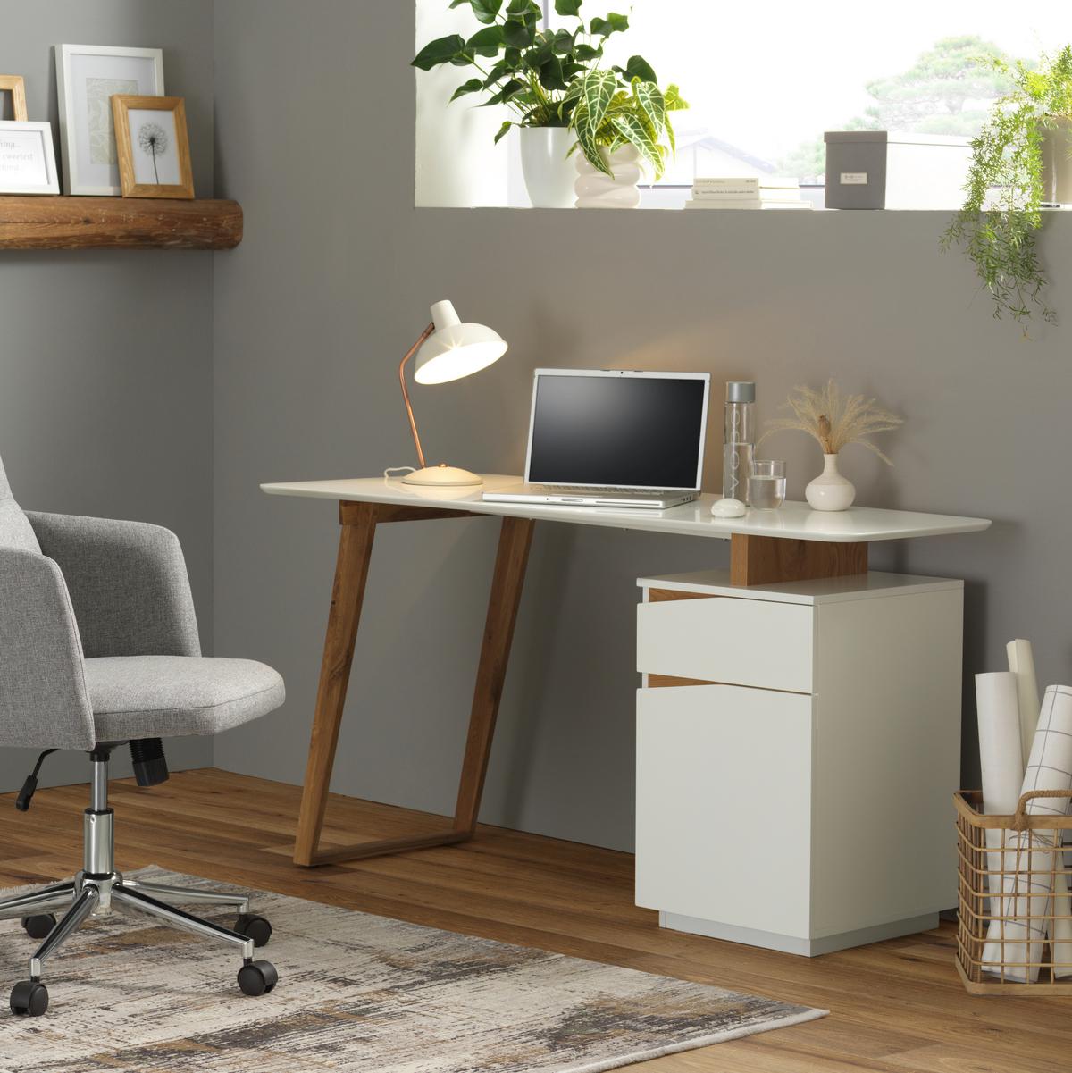 Schreibtisch mit Stauraum Padua B 140cm Weiß/Eiche - Eichefarben/Weiß, MODERN, Holz/Holzwerkstoff (140/45-60/76cm) - MID.YOU