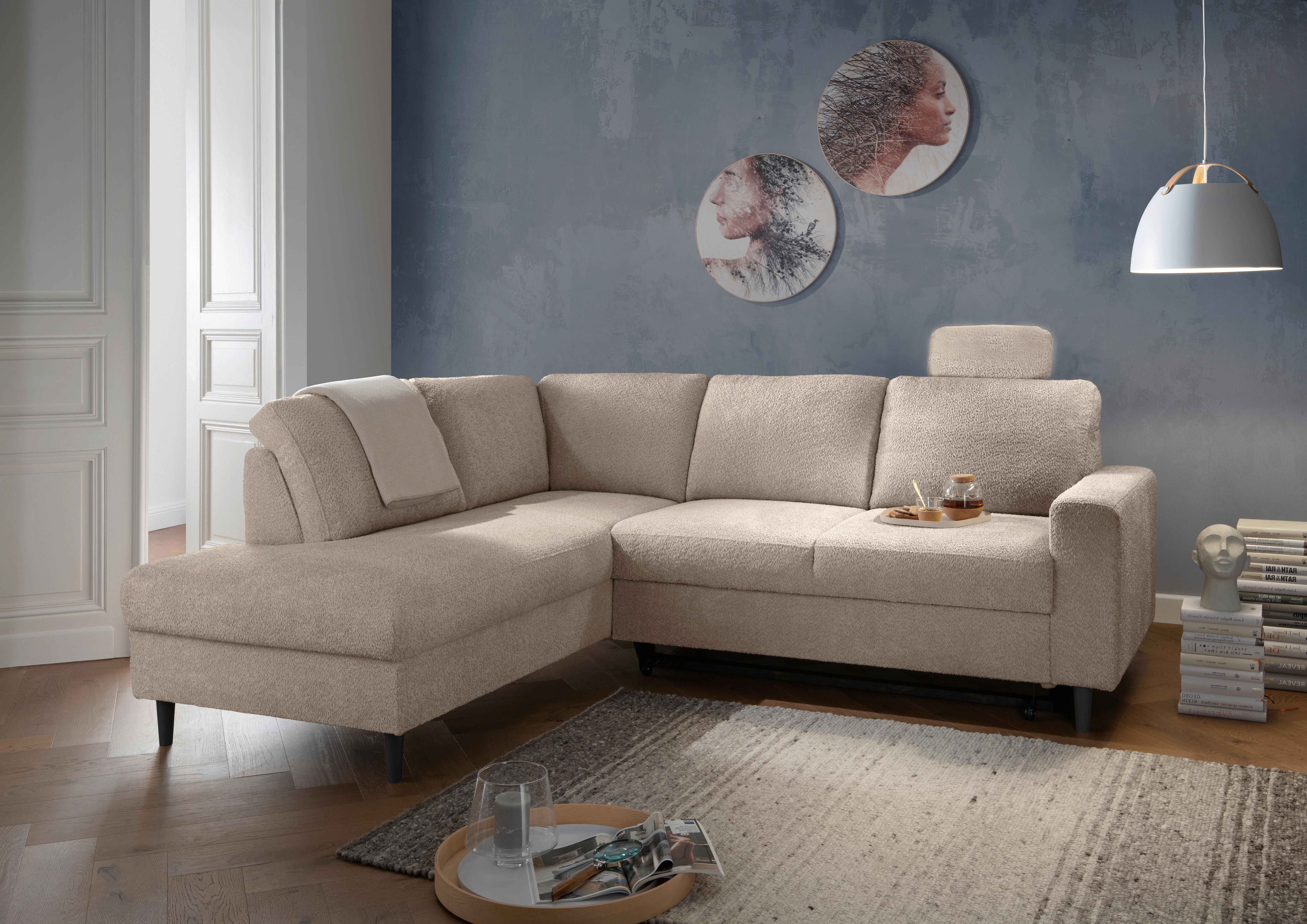 Eckschlafsofa Passione, Beige S: 200x242 Cm - Beige/Schwarz, MODERN, Textil (200/242cm) - Livetastic