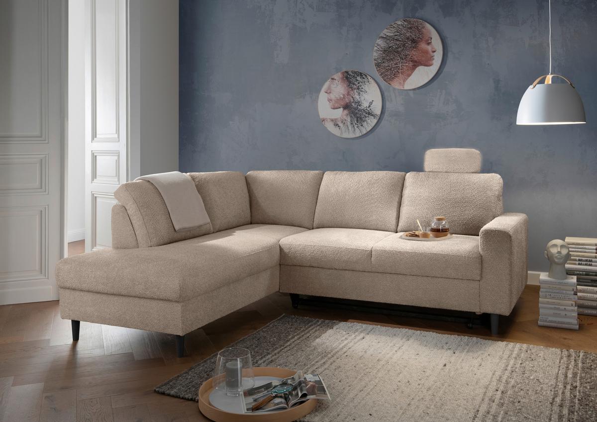 Eckschlafsofa Passione, Beige S: 200x242 Cm - Beige/Schwarz, MODERN, Textil (200/242cm) - Livetastic