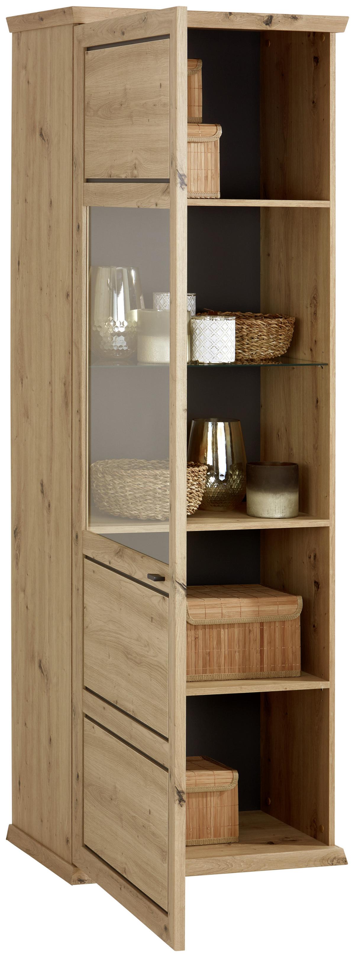 Vitrine Harvey B: 64,2 cm, Eiche Dekor/Anthrazit - Eichefarben/Anthrazit, LIFESTYLE, Glas/Holzwerkstoff (64,2/209,2/43cm)