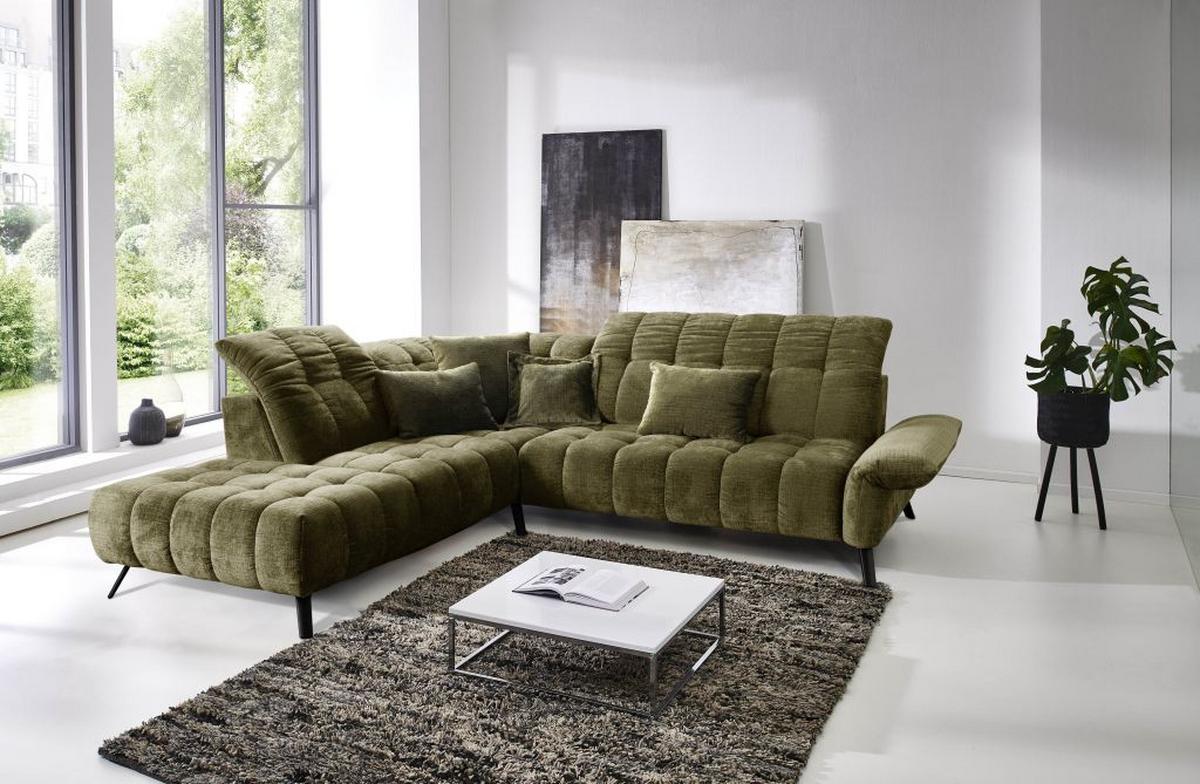 Rohová sedačka NEW YORK, levá, olivově zelený velur - černá/olivově zelená, Moderní, kov/kompozitní dřevo (261/87-104/288cm) - Premium Living