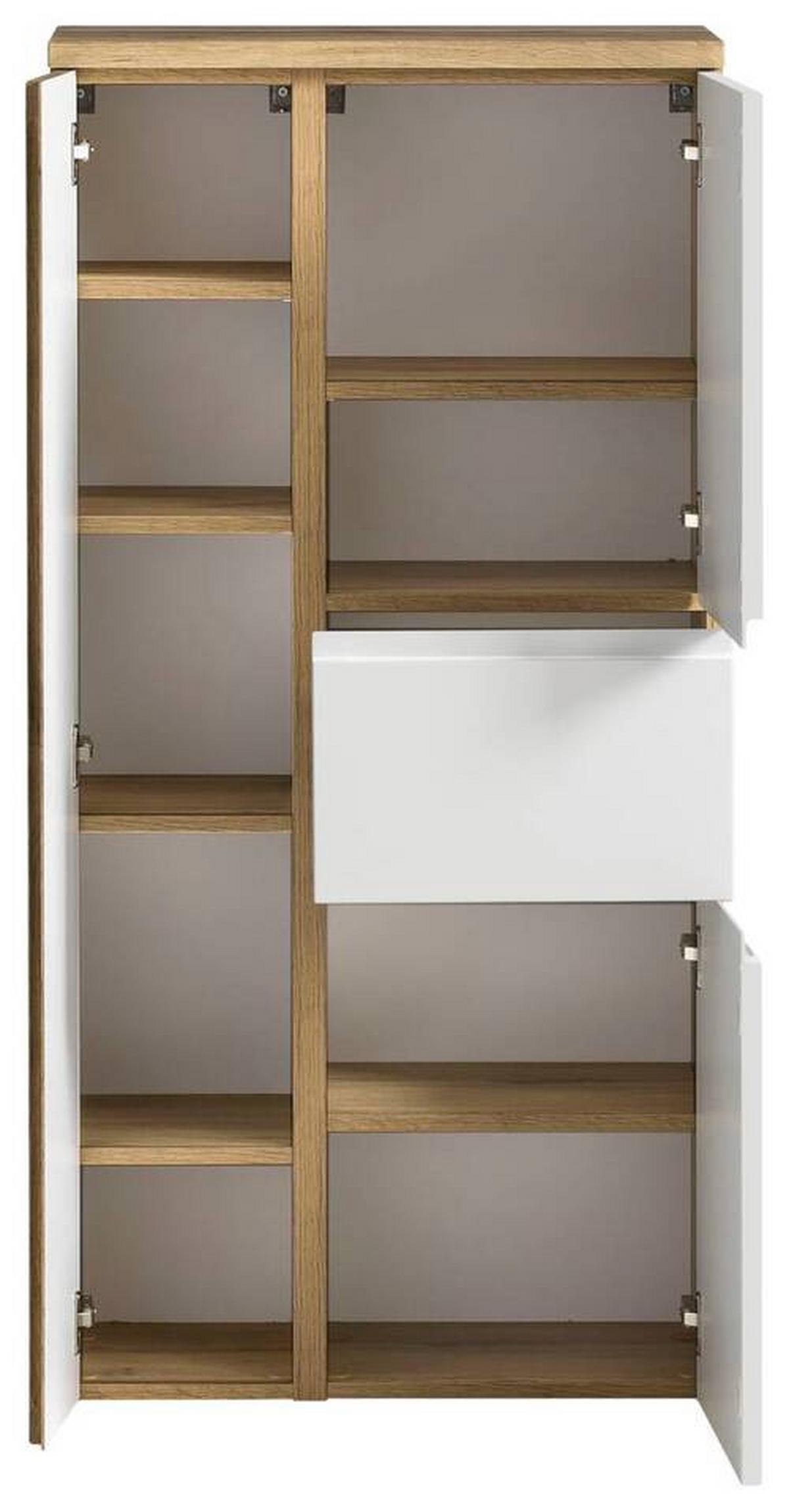 Midischrank Bad Varese B: 65 cm Weiß/Wotaneiche Dekor - Silberfarben/Eiche Wotan, MODERN, Holzwerkstoff (65/130/35cm) - Held