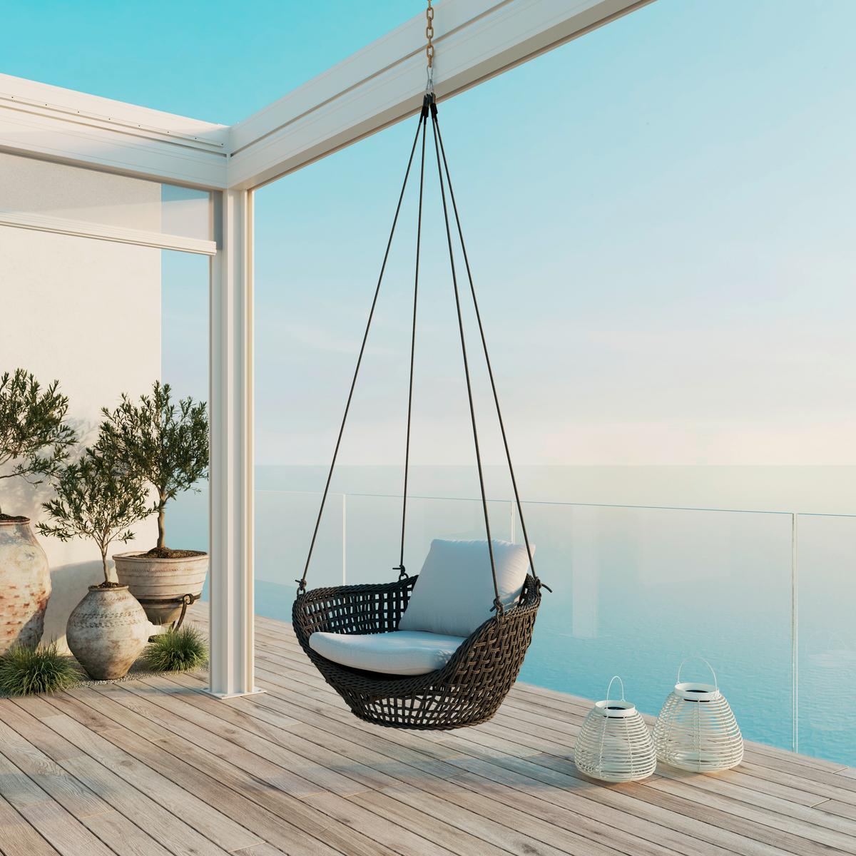 ZÁVĚSNÉ KŘESLO ELODIE - tmavě šedá/světle šedá, Moderní, kov/textil (83/73/48cm) - Bessagi Garden