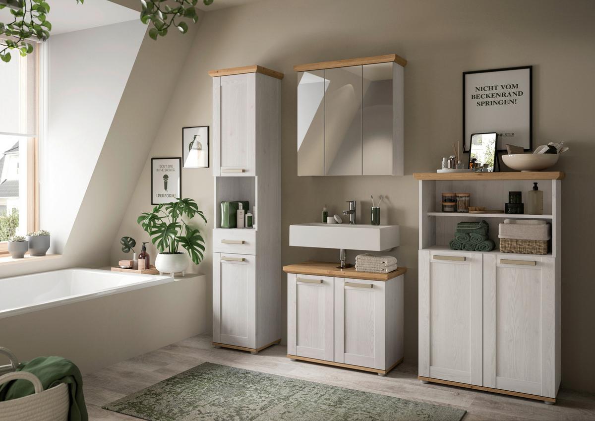 Midischrank Verona Eiche Dekor /Lärchefarben B: 74cm - Silberfarben/Lärchefarben, Trend, Holzwerkstoff (74/116/34cm) - MID.YOU