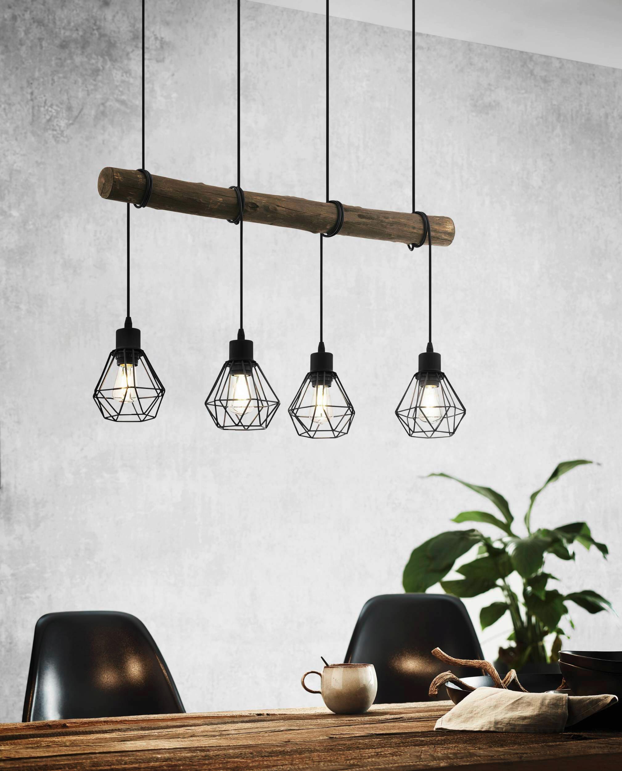 Hängeleuchte 43476_horningtops 1 - Schwarz/Naturfarben, Natur, Holz/Metall (71/14/110cm) - Eglo