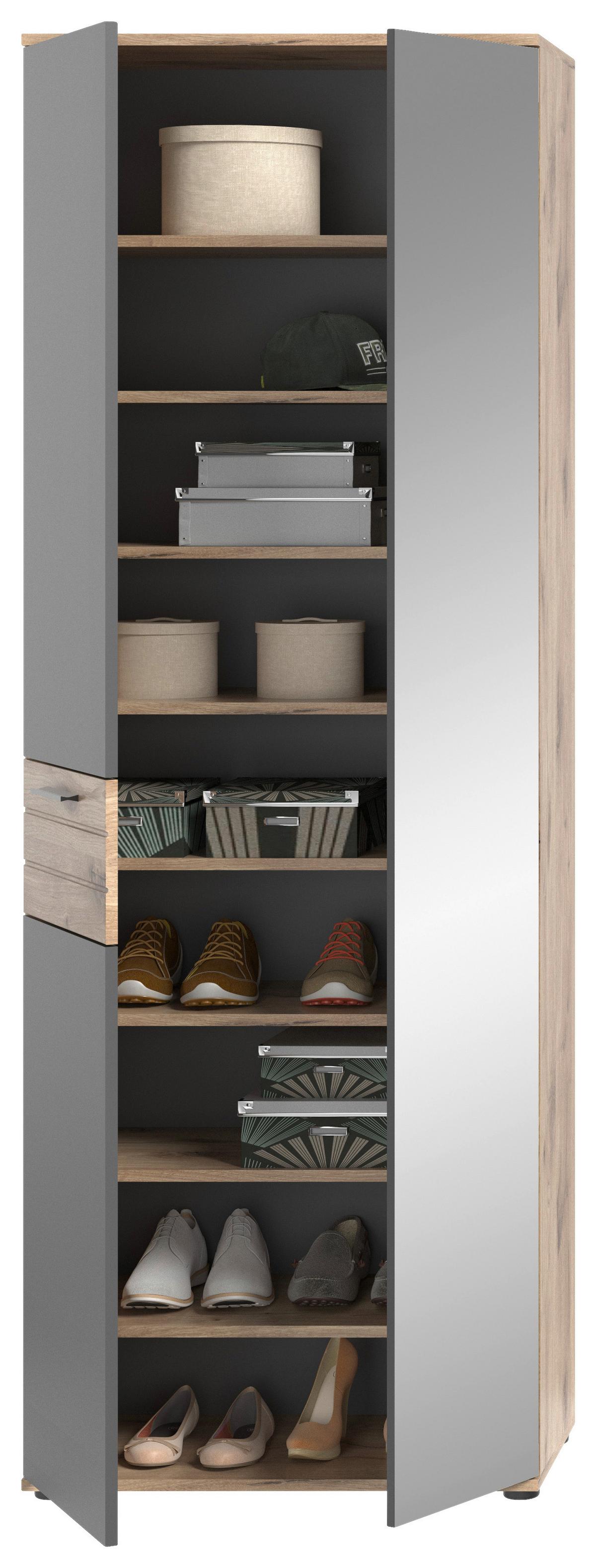 Garderobenschrank Mason Eiche/ Grau Mit Spiegel B: 70 cm - Eichefarben/Grau, MODERN, Holzwerkstoff (70/200/37cm) - MID.YOU
