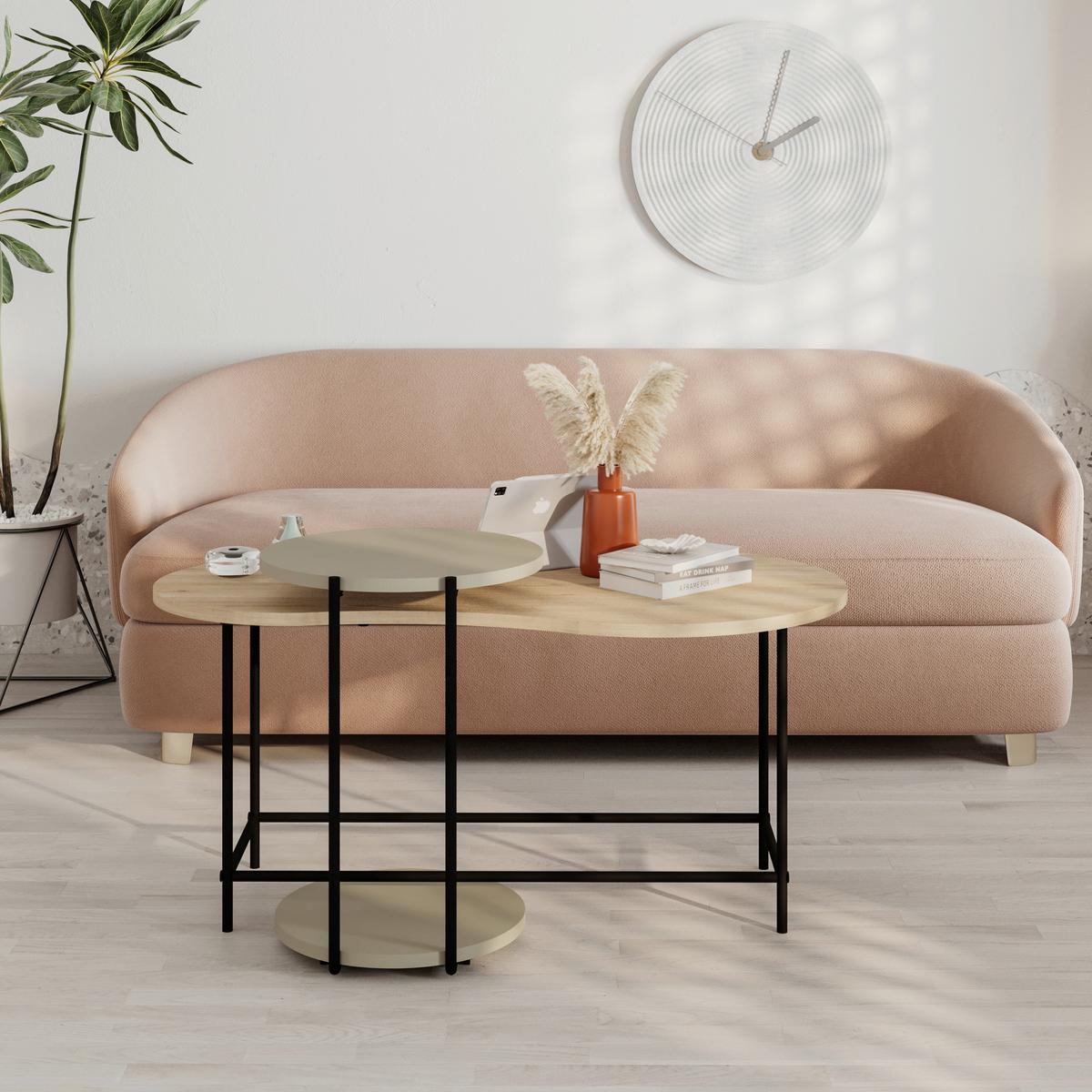 Couchtisch Cuddle Eiche/Hellgrün B: 58 cm - Eichefarben/Hellgrün, Design, Holzwerkstoff/Metall (102/58/47cm) - Livetastic