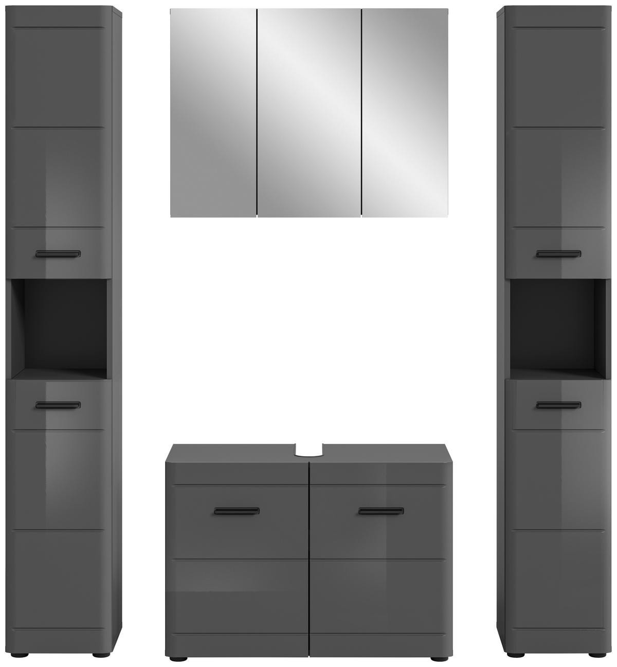 Badezimmer Soft Grau Hg B: 150 Cm - Grau Hochglanz/Schwarz, MODERN, Holzwerkstoff (150cm) - MID.YOU