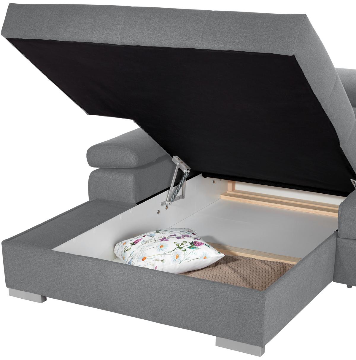 Ecksofa Perry Mit Bettkasten 183x292 cm - Silberfarben/Grau, Design, Textil (183/292cm) - Livetastic