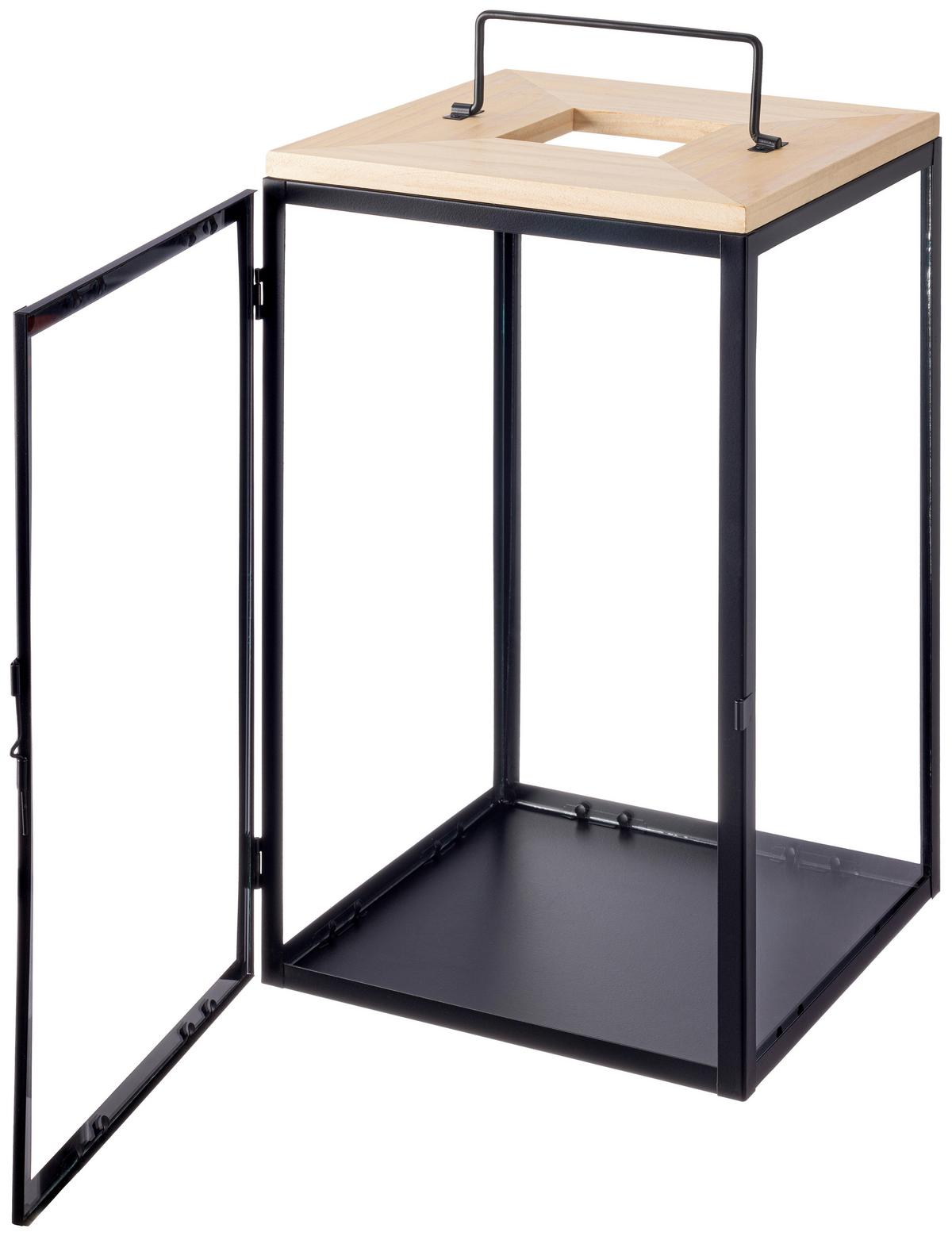 LATERNE Denis H: 41 cm - Schwarz/Naturfarben, KONVENTIONELL, Glas/Holz (24/25/41cm) - Luca Bessoni