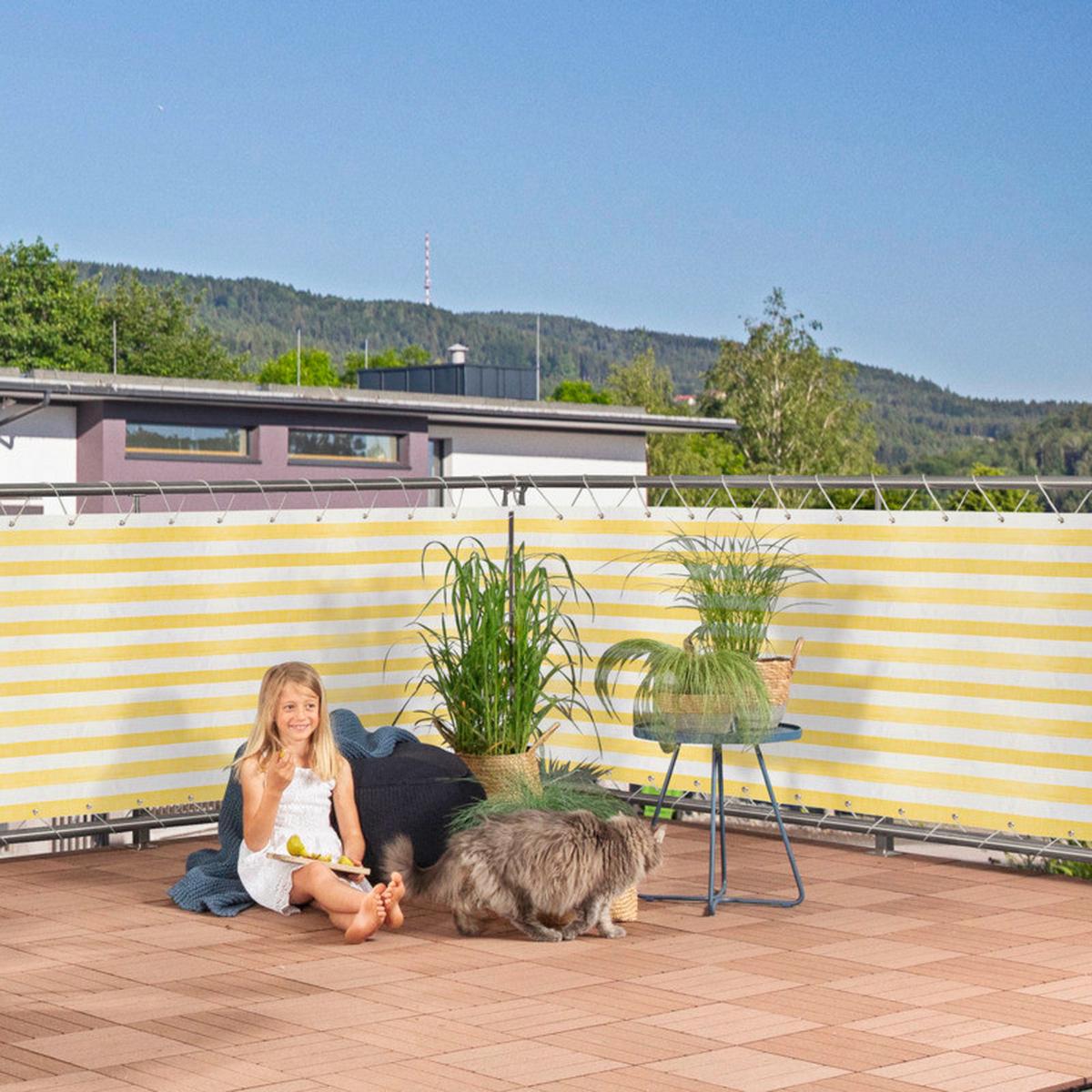 Sichtschutz Balkonblende Ibiza 0,9x5m, - Gelb/Weiß, Basics, Kunststoff (500/90cm) - Windhager