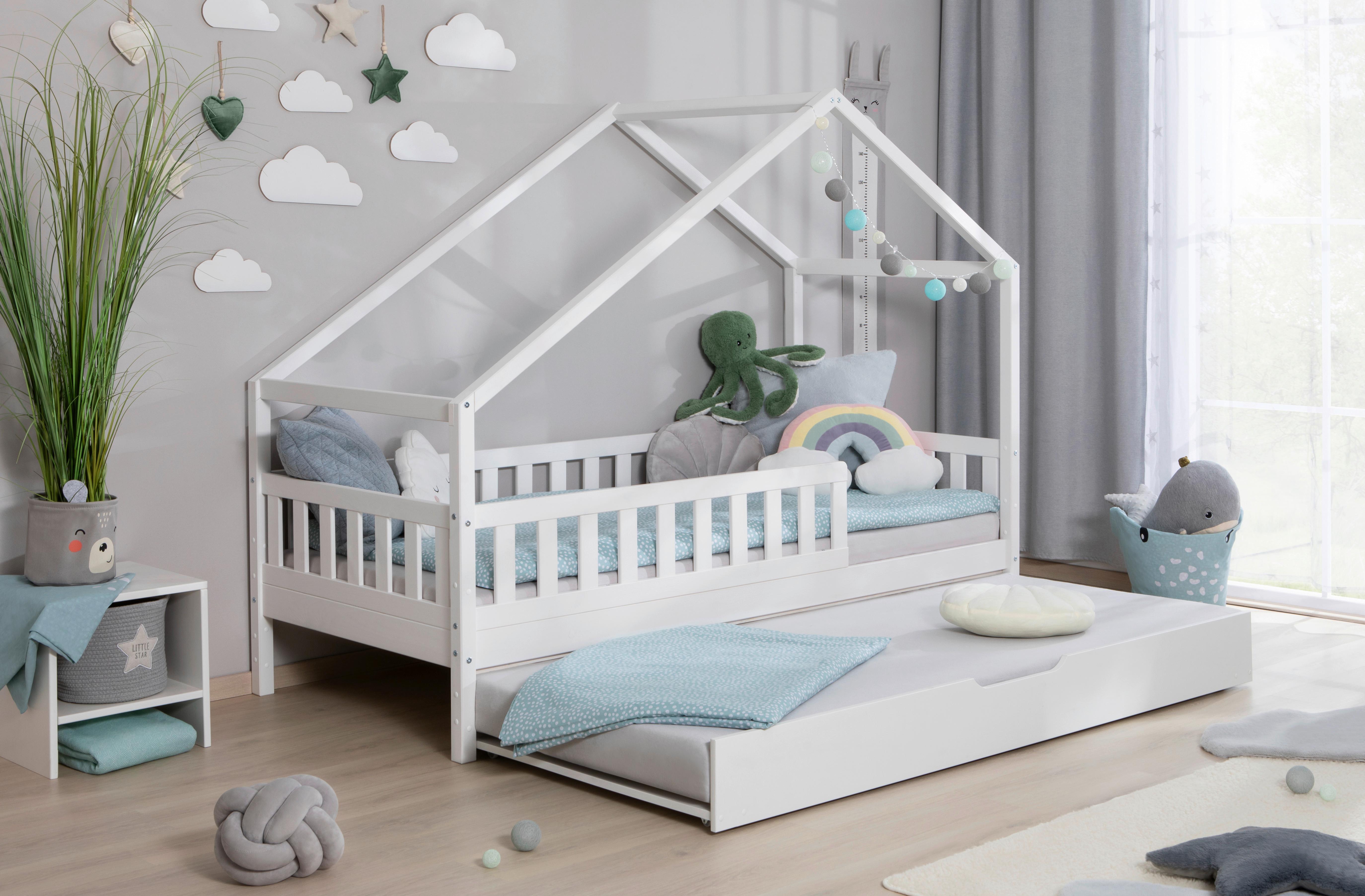 Hausbett Lou Bettkasten Weiß B: 90 cm - Weiß/Naturfarben, MODERN, Holz (90/200cm) - MID.YOU