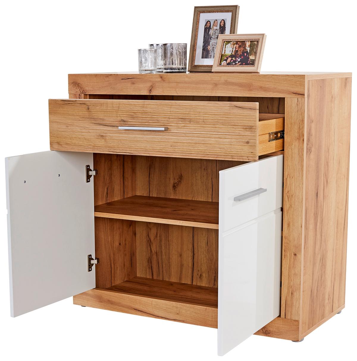 Komód Malta 97/86 Cm - tölgyfa színű/fehér, Modern, faalapú anyag (96,4/86/39,9cm)