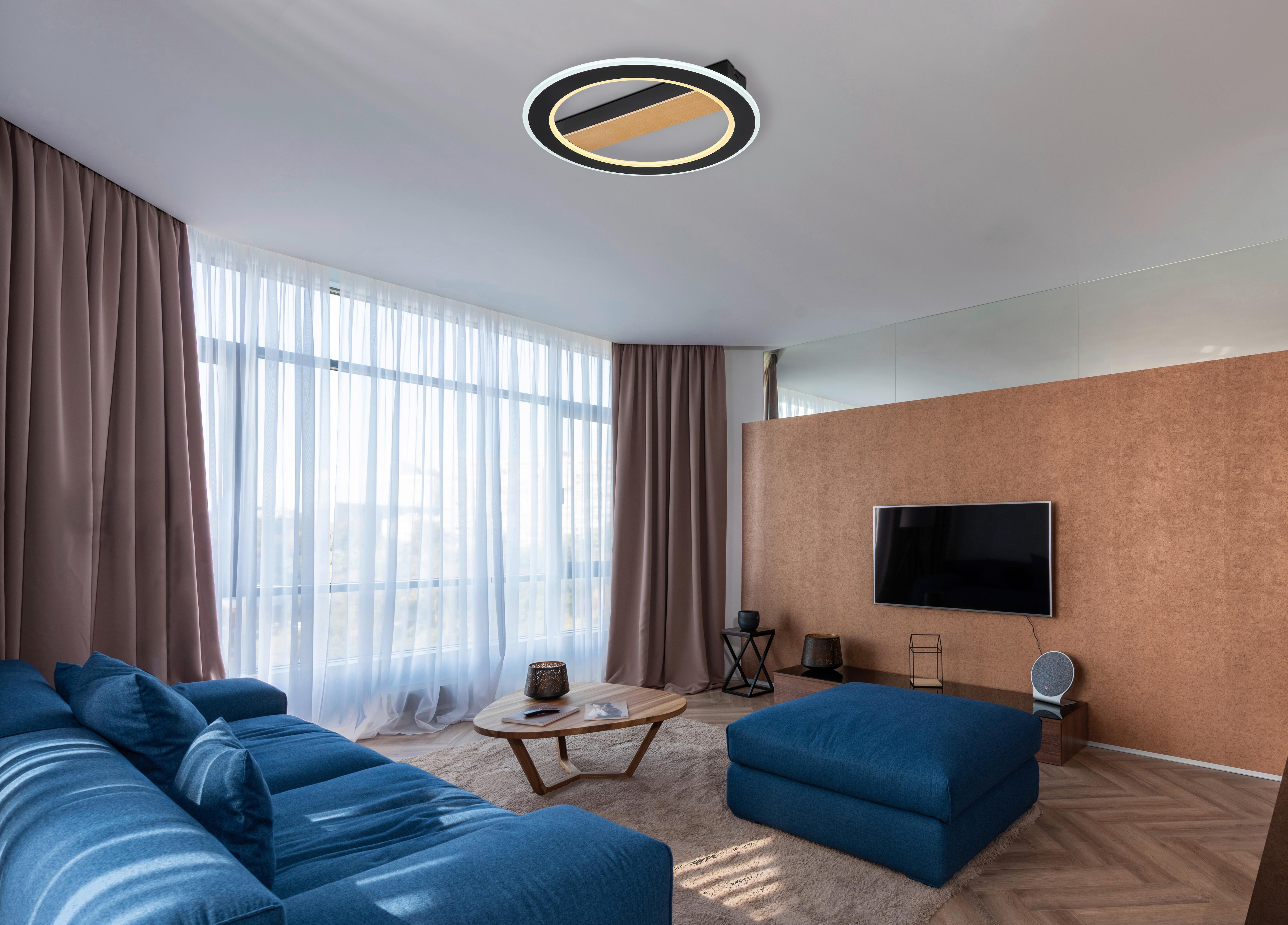 LED-Deckenleuchte Mattia Ø 45 cm - Dunkelbraun/Opal, Basics, Holz/Kunststoff (45/5,5cm) - Globo