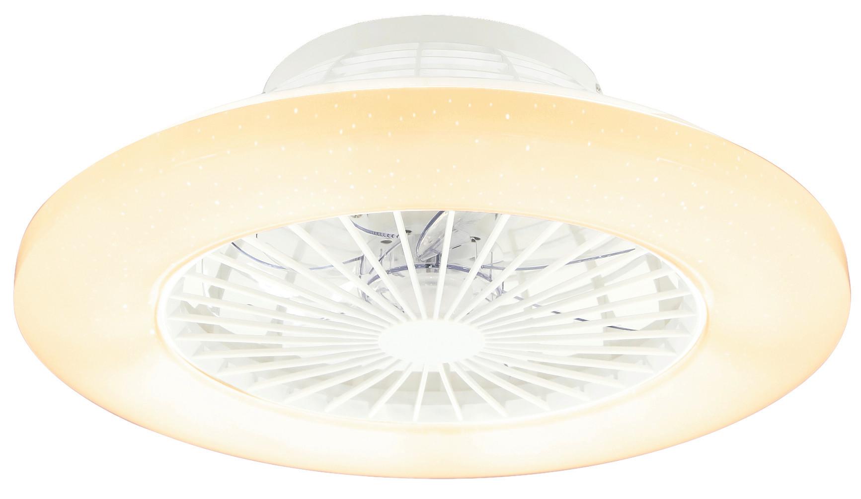 Deckenventilator Opal/Silber/ Weiß LED-Leuchte Fernbedienung - Silberfarben/Opal, Basics, Kunststoff/Metall (50/17,5cm) - Globo