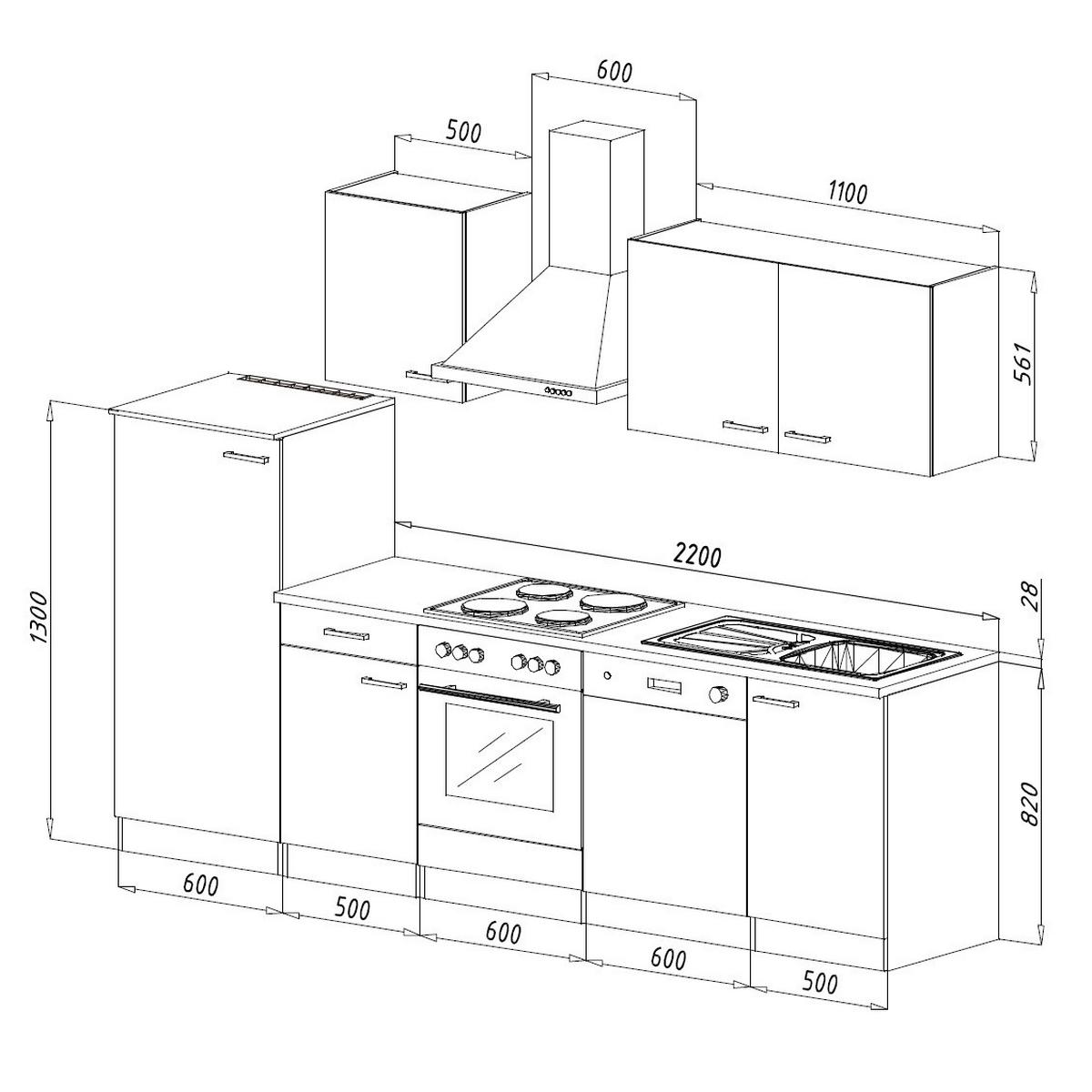 Küchenzeile ohne Geräte B: 280 cm Grau/Eiche Dekor - Eichefarben/Grau, Basics, Holzwerkstoff (280/205/60cm) - Respekta