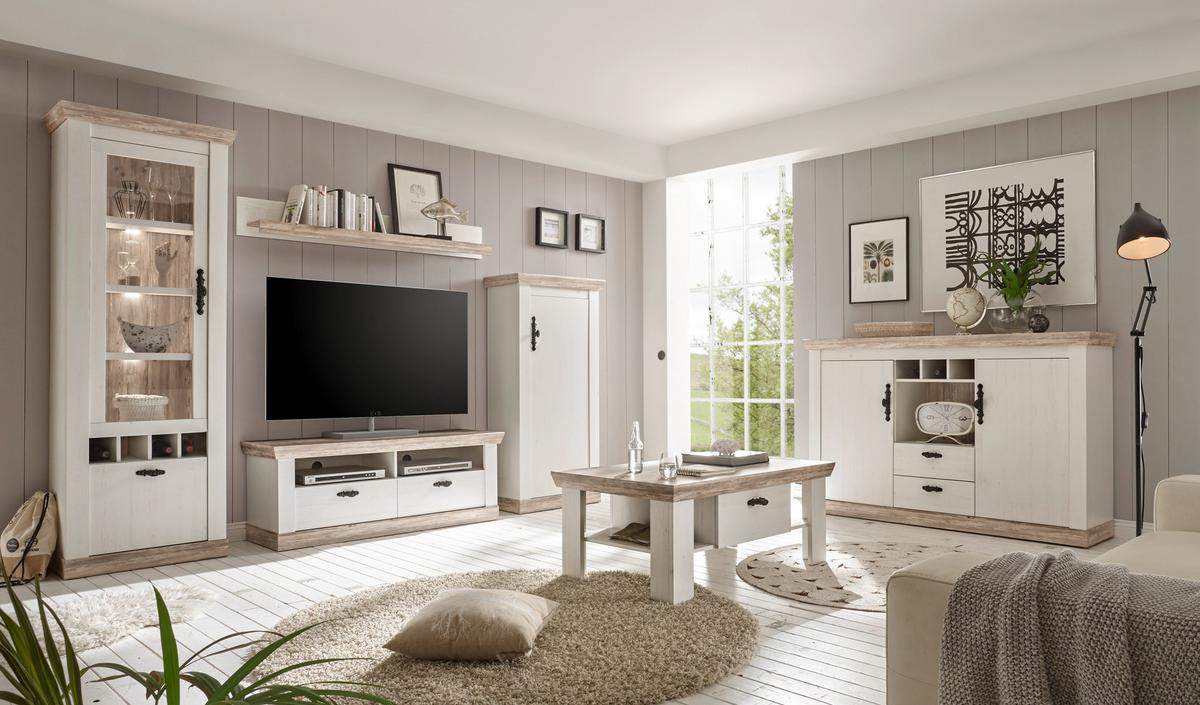 Wohnwand Florenz Pinienfarben/Hellbraun B:296cm - Hellbraun/Eichefarben, Design, Holzwerkstoff (296/201/44cm) - MID.YOU