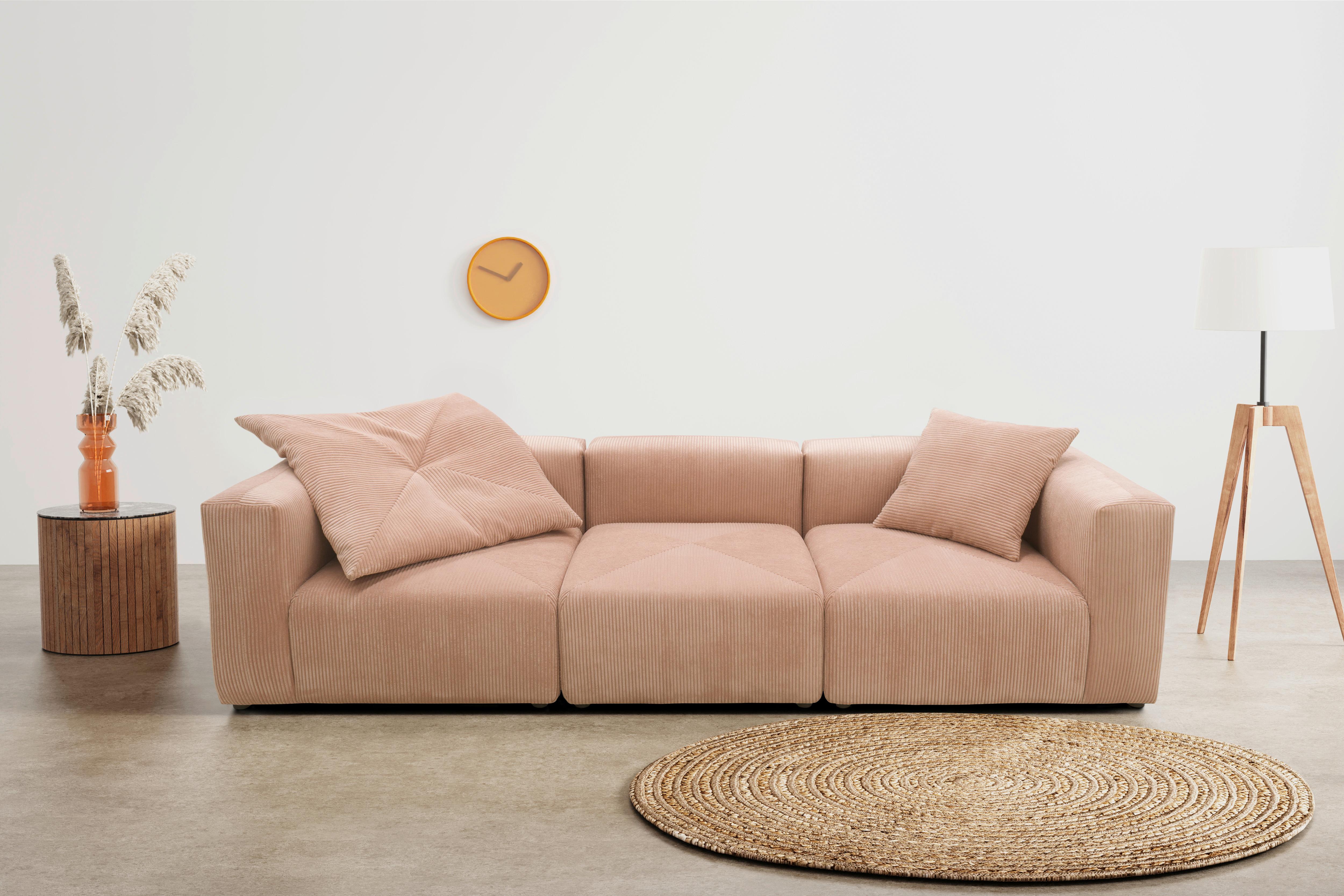 3-sitzer-sofa Rosa, Roségold B: 301 Cm - Roségold/Schwarz, Design, Textil (301/69/108cm) - MID.YOU