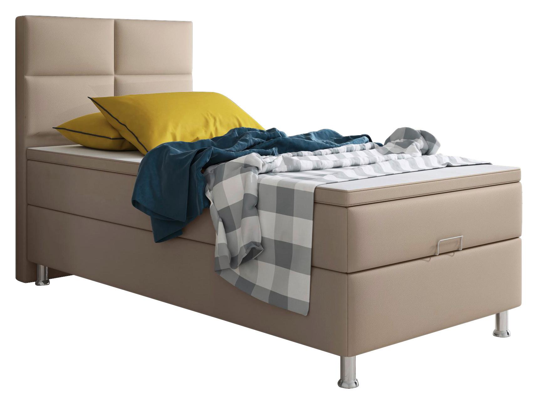 Boxspringbett mit Topper 90x200 cm Miami-Bk - Silberfarben/Cappuccino, KONVENTIONELL, Leder/Textil (90/115/210cm) - MID.YOU
