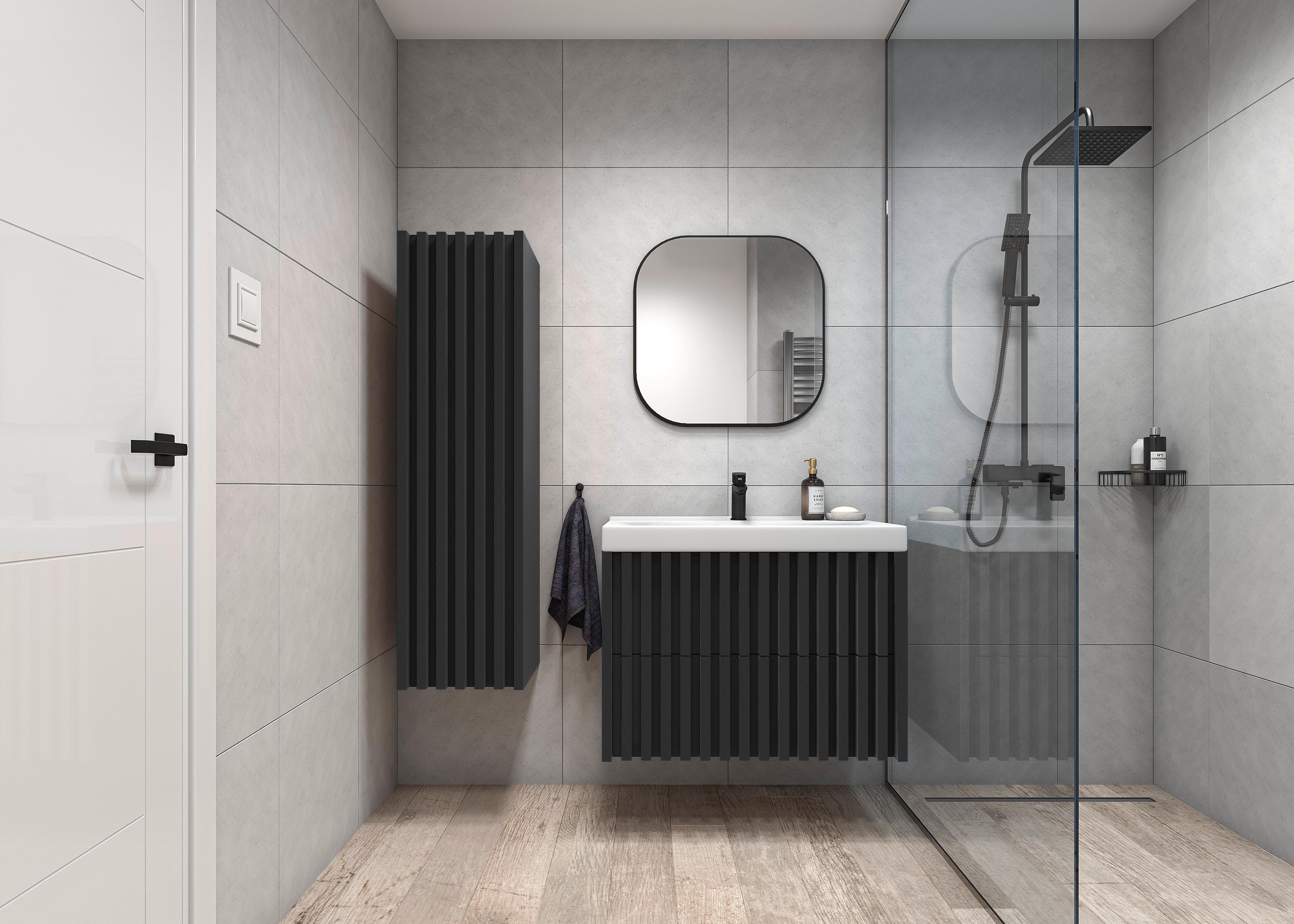 Waschbecken mit Unterschrank Nero B: 81 cm Schwarz - Schwarz/Weiß, MODERN, Keramik/Holzwerkstoff (81cm) - MID.YOU