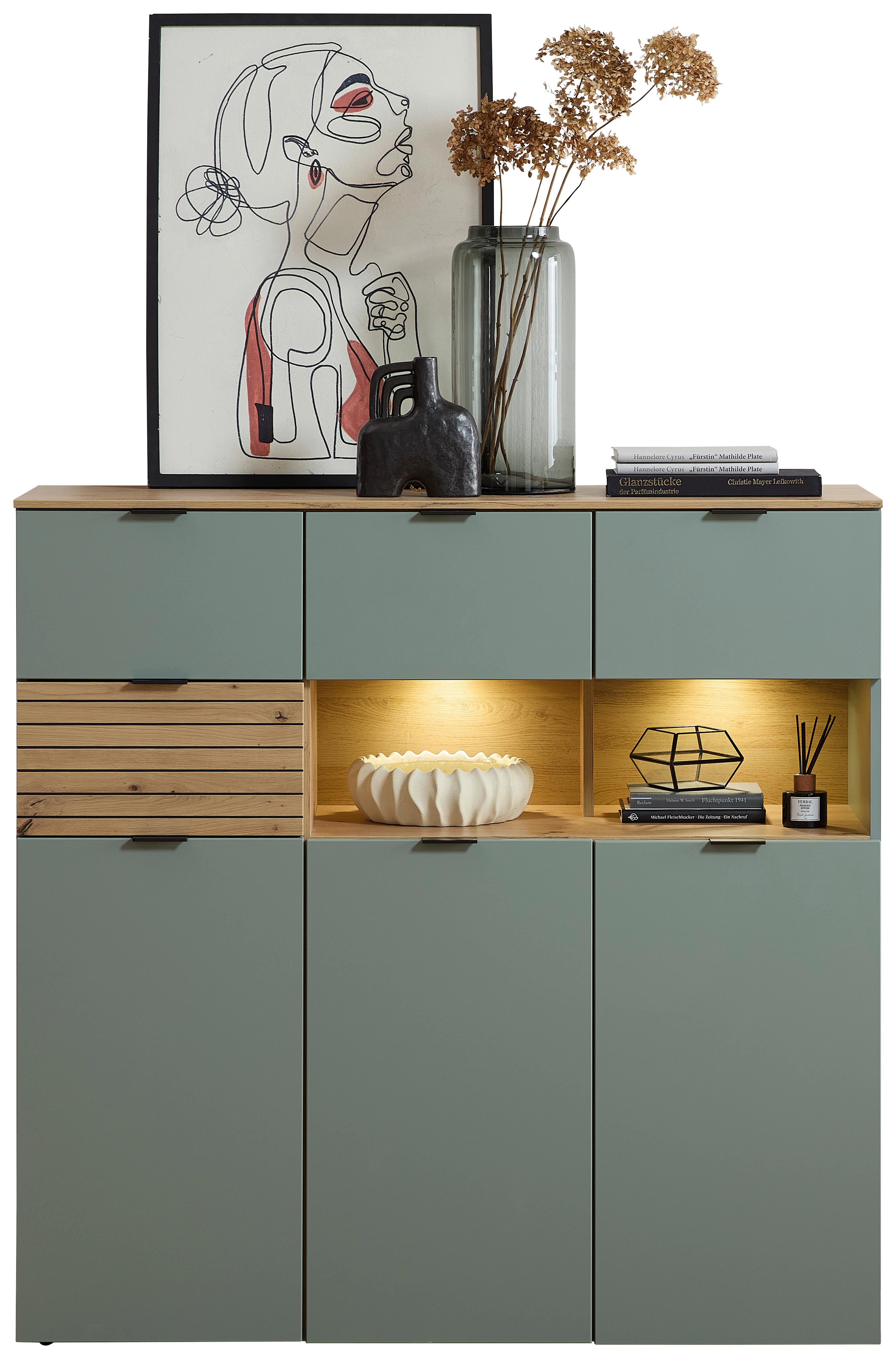 VYSOKÁ KOMODA MEMPHIS - černá/zelená, Moderní, kov/kompozitní dřevo (125/125/45cm) - Premium Living