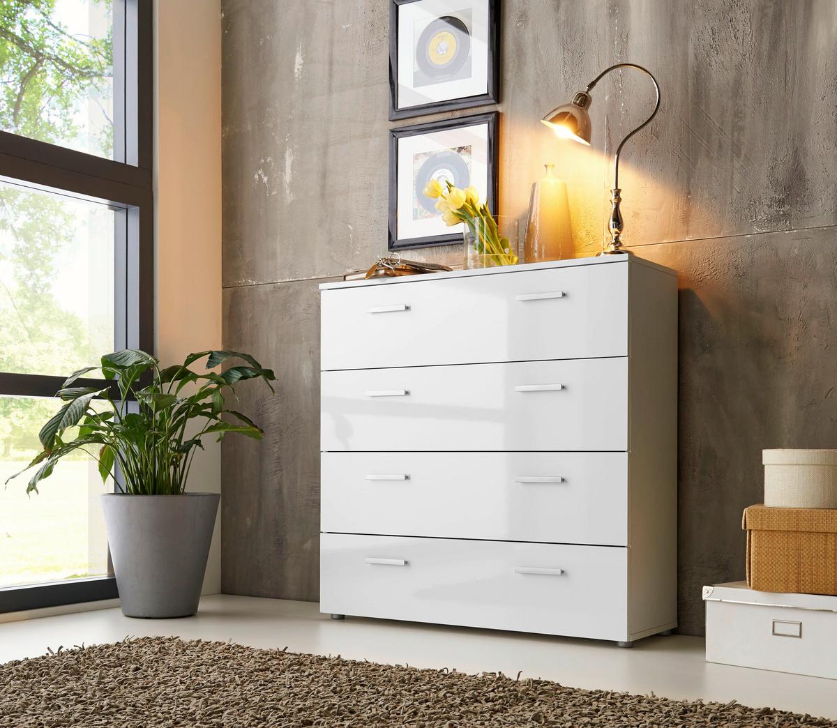 Sideboard Marbella Weiß Hochglanz B: 88 cm - Weiß Hochglanz/Schwarz, MODERN, Holzwerkstoff (88/91/32cm) - MID.YOU