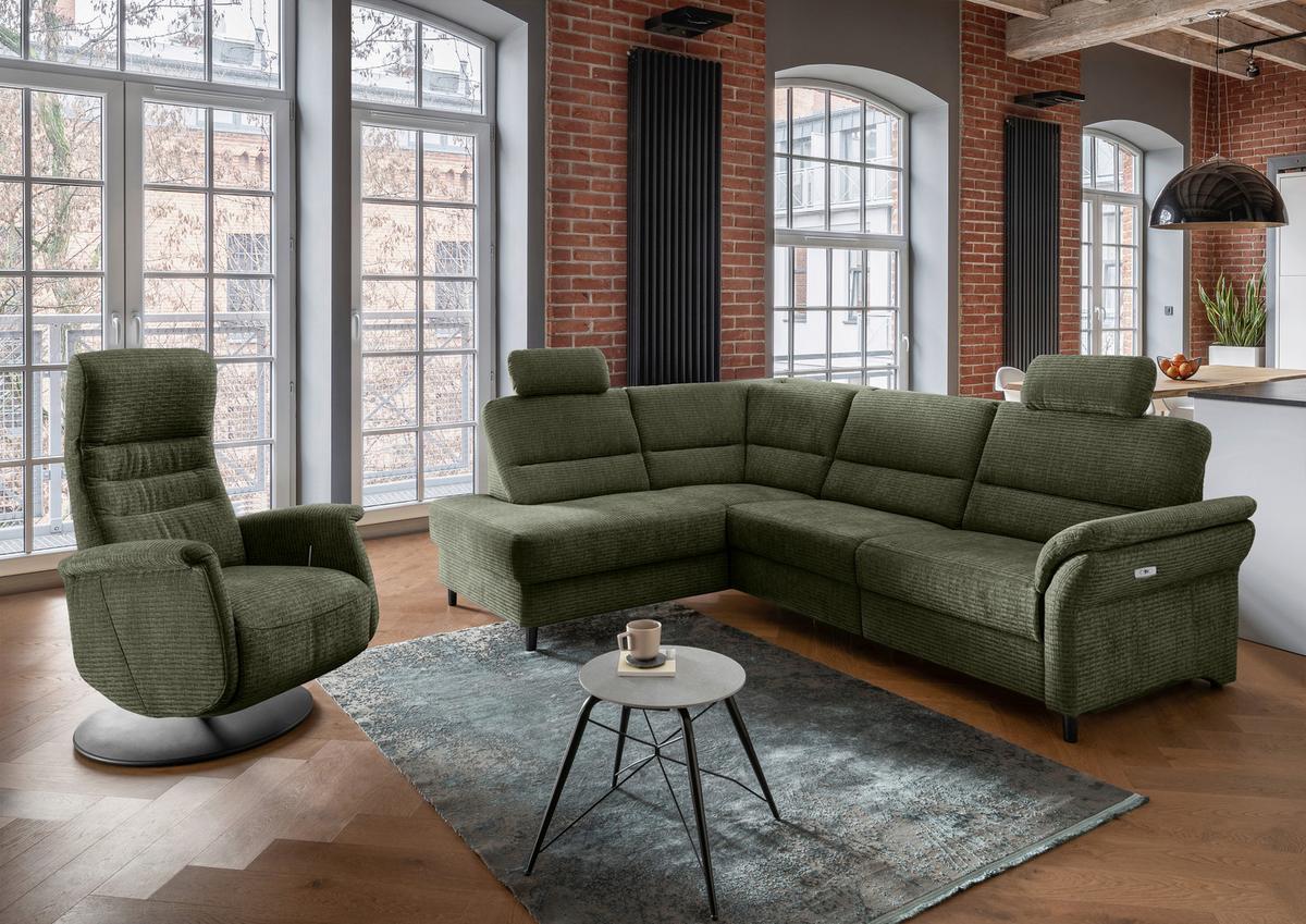 Ecksofa Cavoli Olivgrün Relaxfunktion S: 190x266 Cm - Schwarz/Olivgrün, MODERN, Textil (190/266cm) - Livetastic