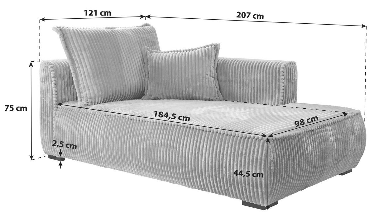 Recamiere Modena Rechts Rostfarben, B: 208 cm - Rostfarben/Schwarz, Design, Textil (207/75/121cm) - MID.YOU