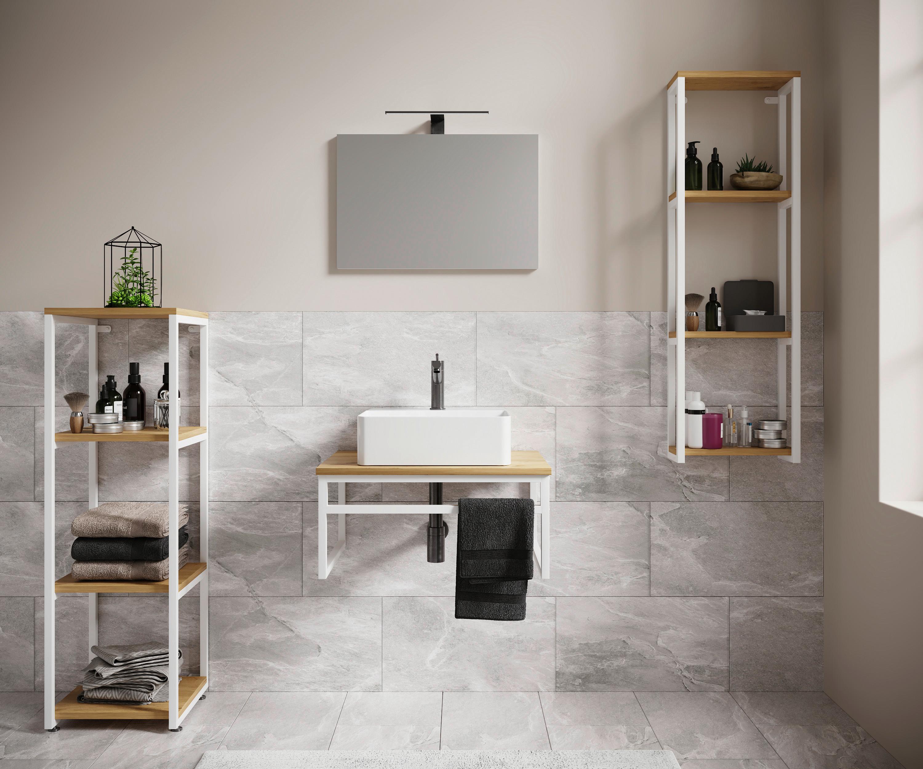 Badezimmer 5--Teilig. Waschplatz "bitila 60" - Honigeiche/Schwarz, MODERN, Glas/Keramik (130cm) - MID.YOU