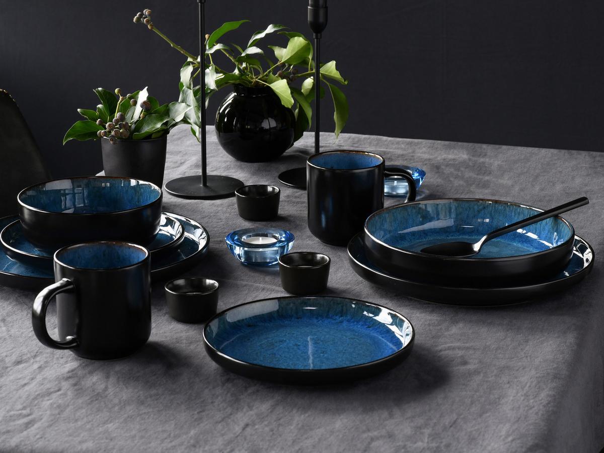 Kombiservice Nordic Fjord Schwarz, Hellblau L: 38 cm - Schwarz/Hellblau, Basics, Keramik (38/31/38cm) - Creatable