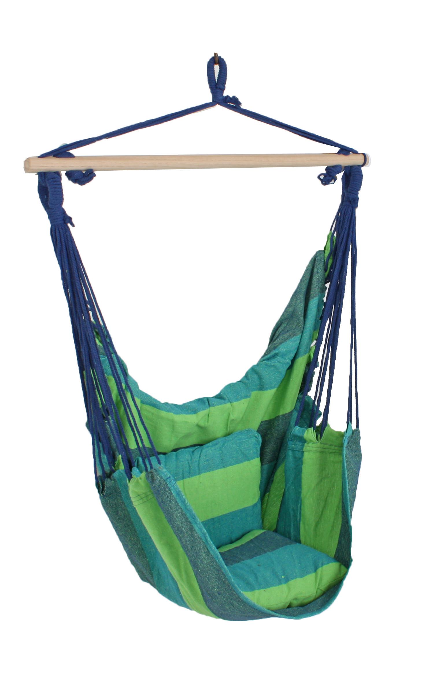 Hängesessel Mit Sitz- Und Rückenkissen - Blau/Dunkelgrün, Basics, Holz/Textil (90/120/60cm)